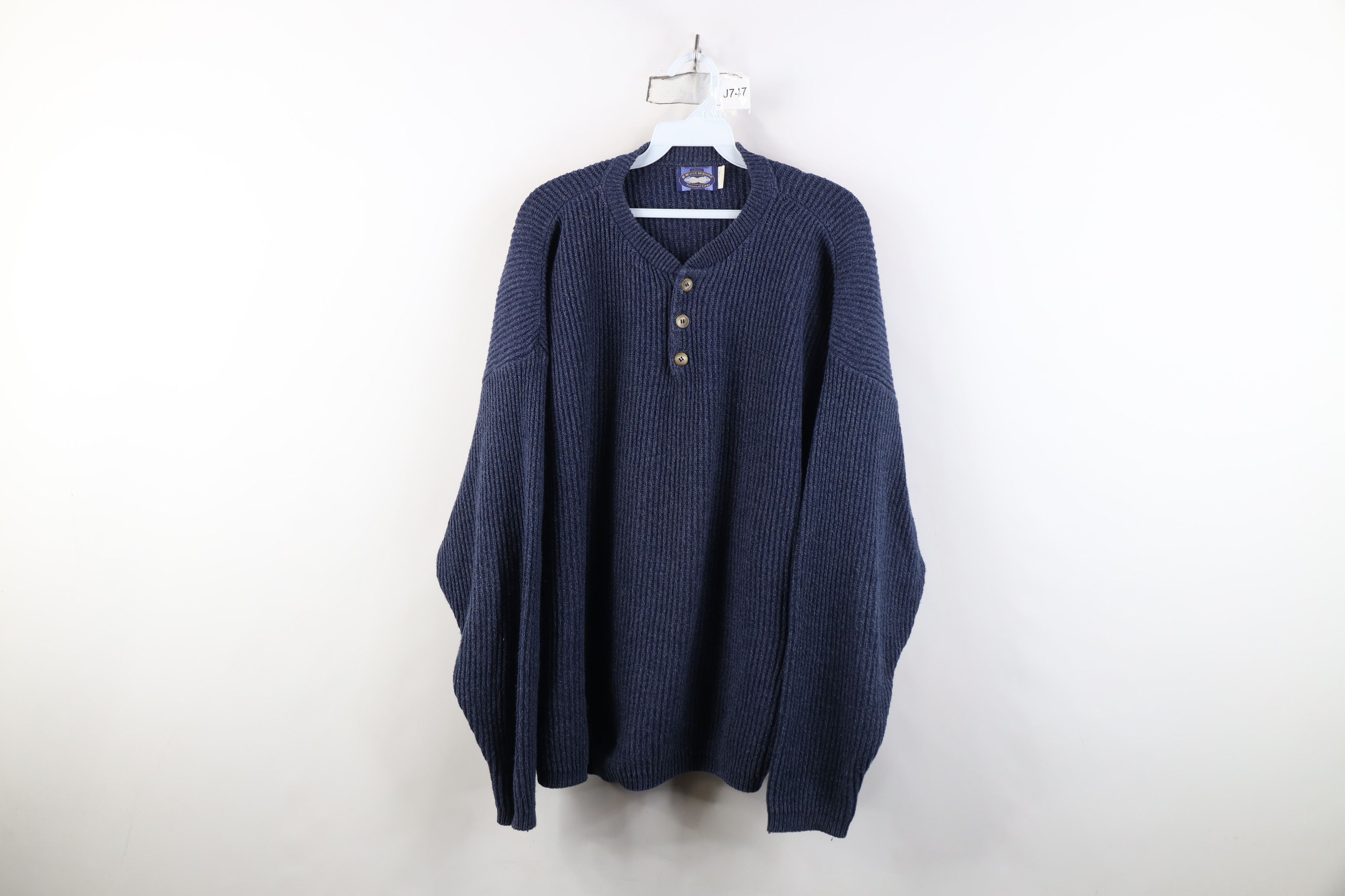 Vintage Vintage 90s West Marine Boats Ribbed Knit Henley Sweater USA Size US L / EU 52-54 / 3 - 1 Thumbnail