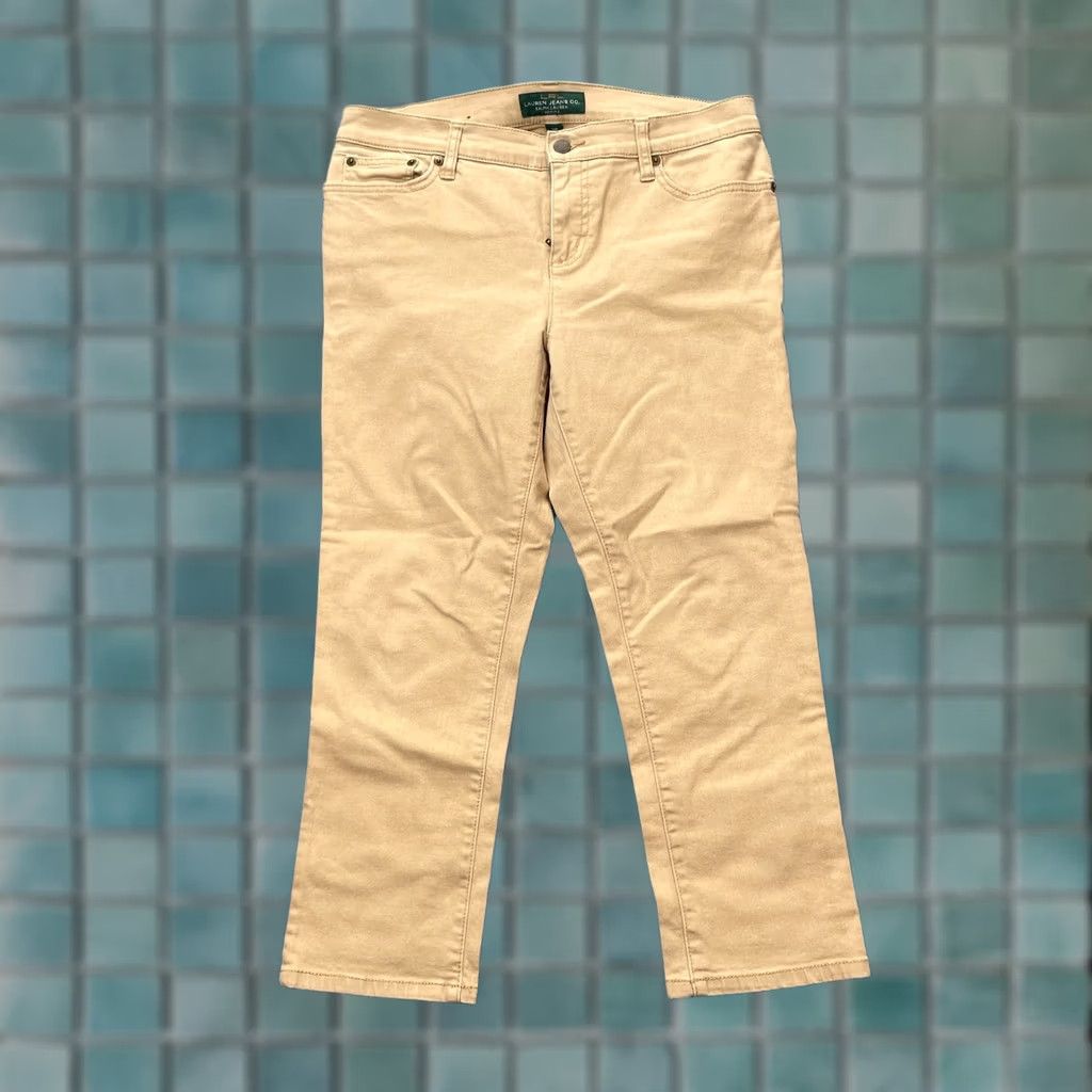 Ralph Lauren Lauren Ralph Lauren Jeans Womens 10 Petite Beige Cotton Stretch Straight Leg Jeans 5-Pocket Denim City Preppy Distressed-Free Regular Inseam 22 in Size 32" / US 10 / IT 46 - 1 Thumbnail