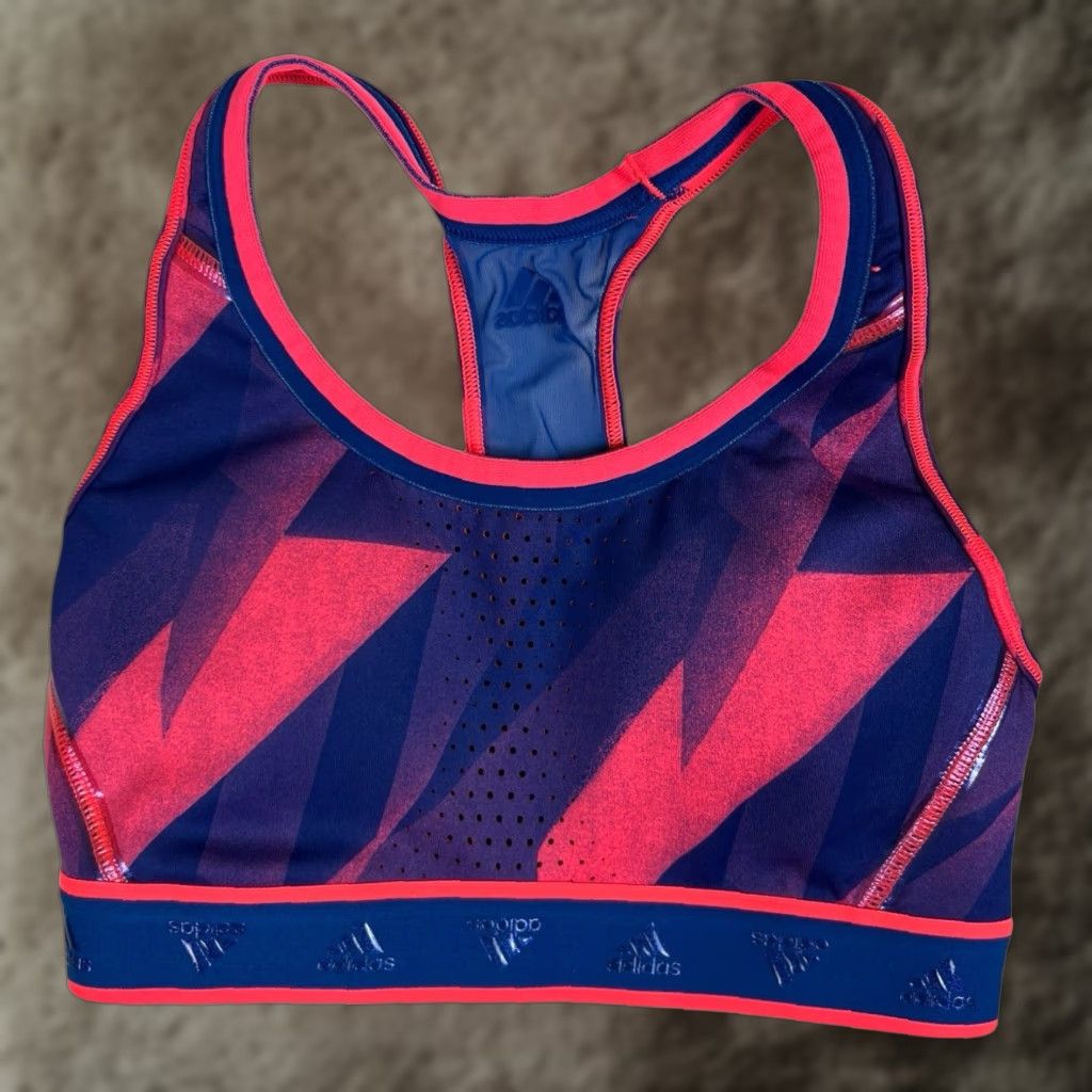 Adidas Adidas Don't Rest AlphaSkin Graphic Sports Bra Pink Purple XS Womens Gym Colorful 90s Logo Sports Bra Size ONE SIZE - 1 Thumbnail