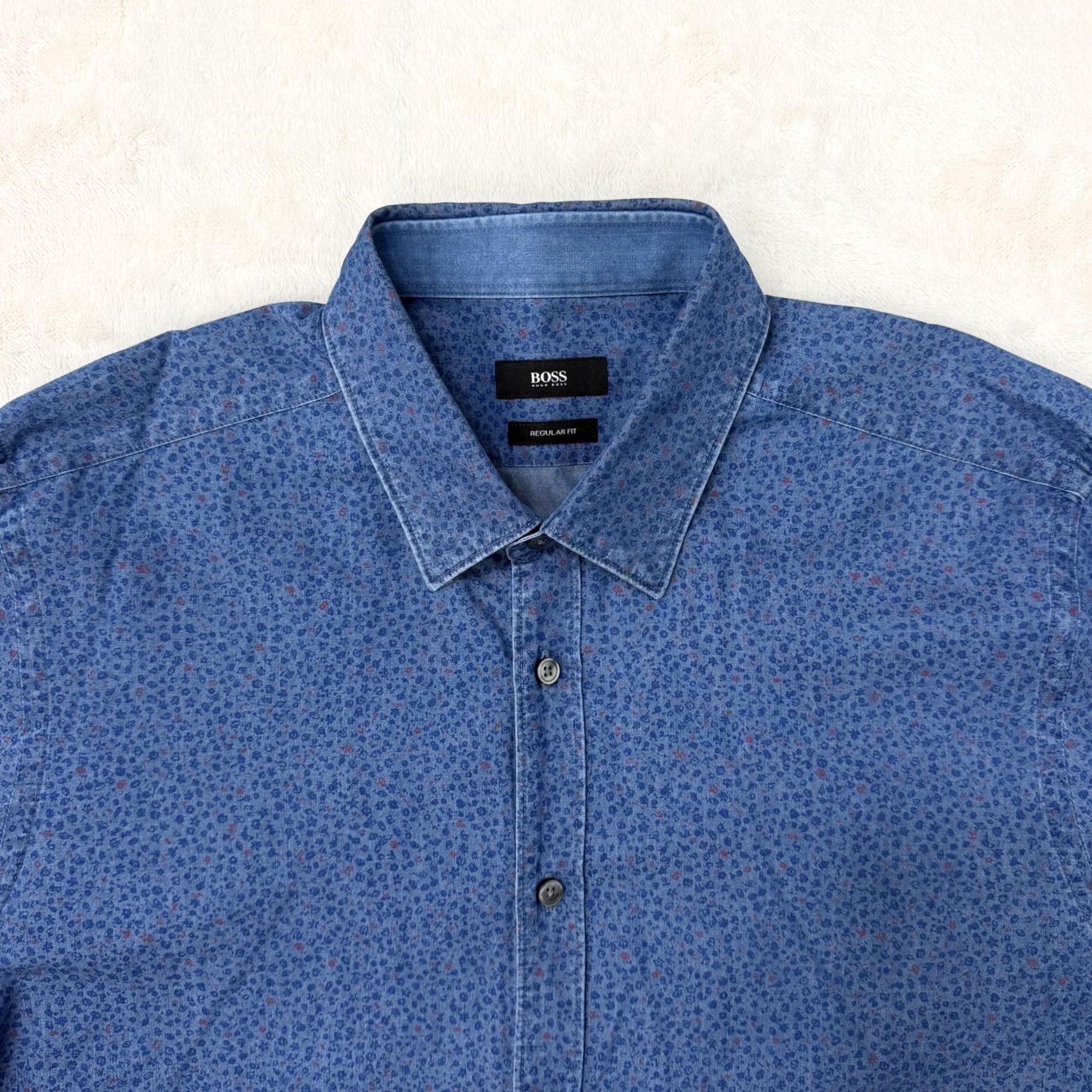 Hugo Boss VINTAGE None Hugo Boss Shirt Mens XL Blue Floral Chambray Regular Fit Button Up Size US XL / EU 56 / 4 - 3 Thumbnail