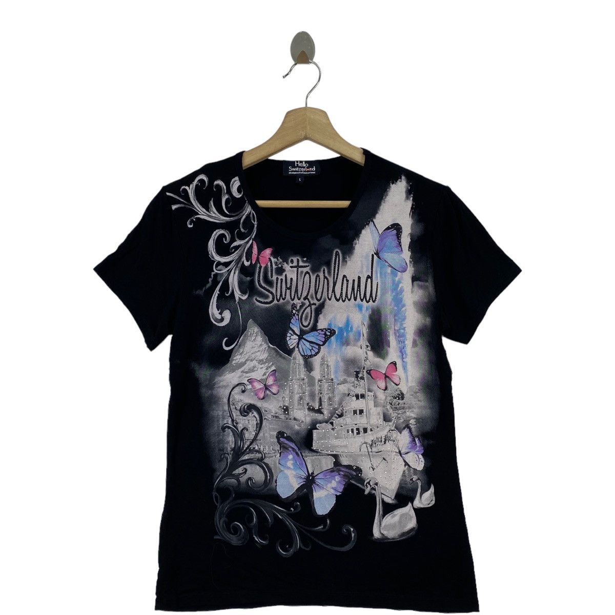 Other HELLO SWITZERLAND Swiss Scenery Print Black Short Sleeve Size L / US 10 / IT 46 - 1 Thumbnail