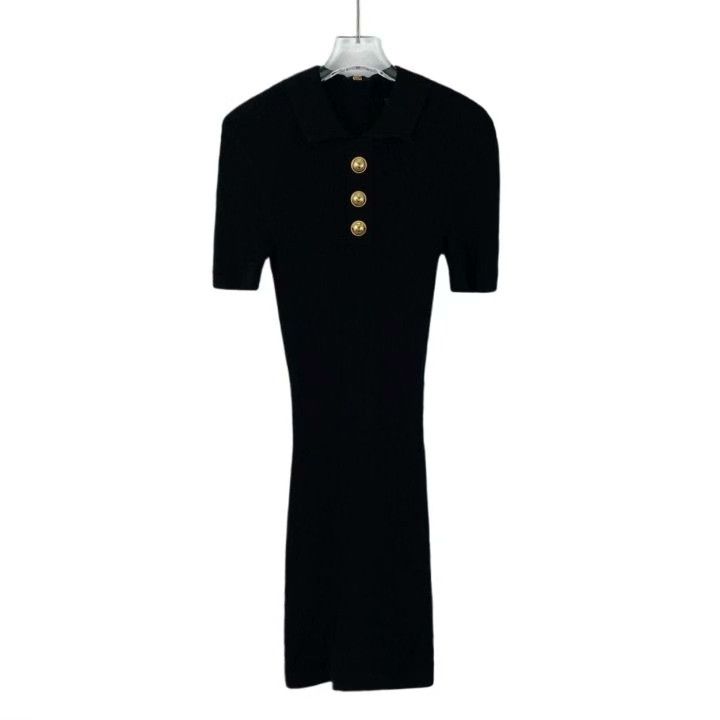 Balmain Balmain Black Gold Button Knit Zip Dress Size XXS / US 00 / IT 34 - 1 Thumbnail