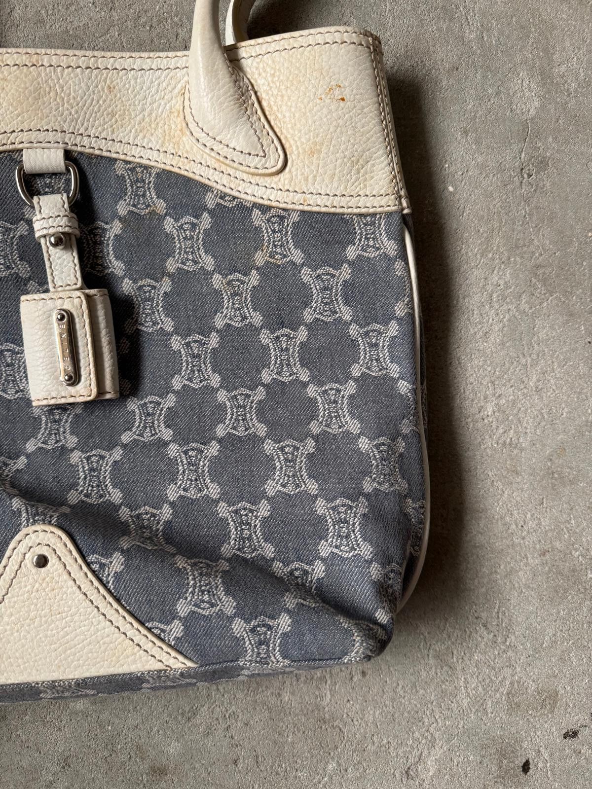 Celine Celine Triomphe Macadam Denim Tote Bag Blue/White Size ONE SIZE - 4 Thumbnail