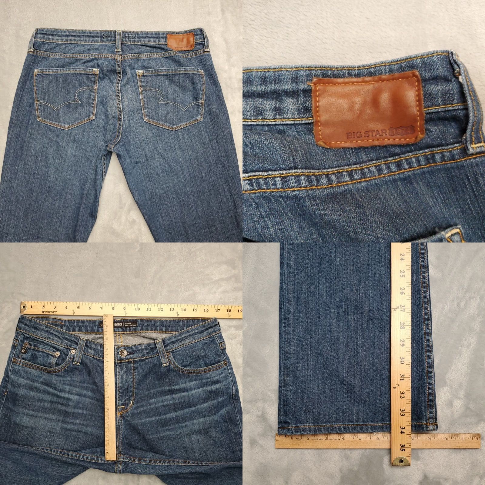 Denime VINTAGE Big Star Jeans Women 33 L Blue Denim Hazel Mid Rise Boot Cut Western cowboy Pant Size 24" / US 00 / IT 34 - 8 Thumbnail