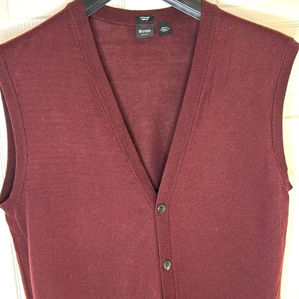 Hugo Boss BOSS - Slim fit - Lg - Plum - Fine Merino S/L Cardi Sweater Size US L / EU 52-54 / 3 - 2 Thumbnail
