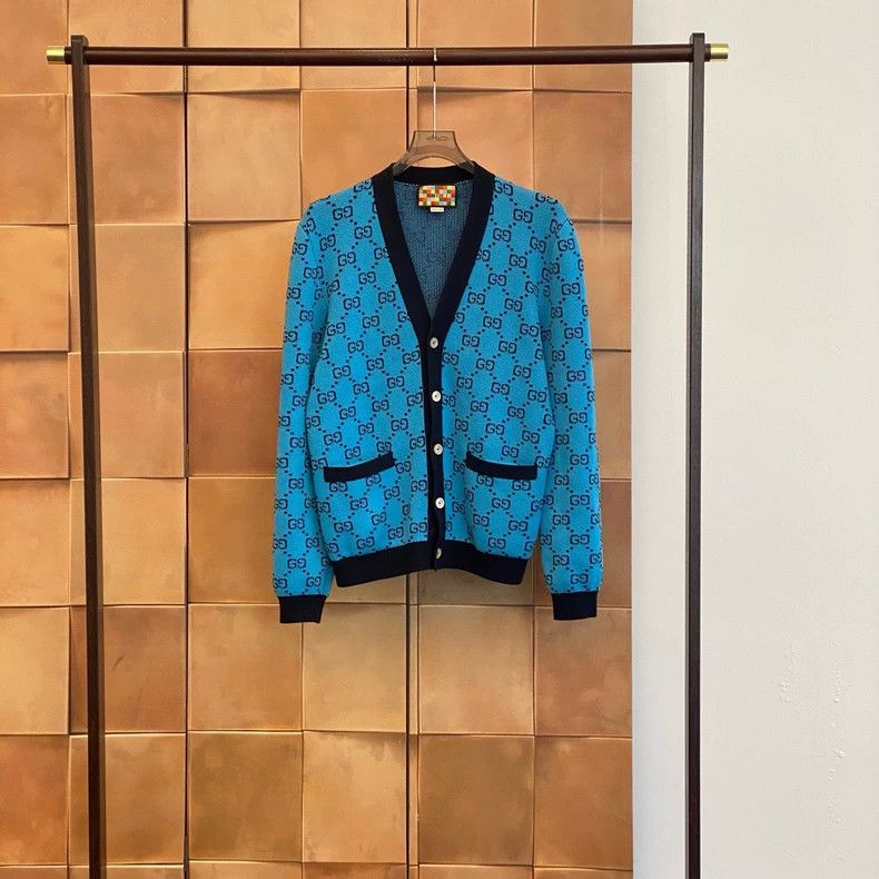 Gucci Gucci Popular blue old-fashioned full-print wool cardigan j Size S / US 4 / IT 40 - 1 Thumbnail