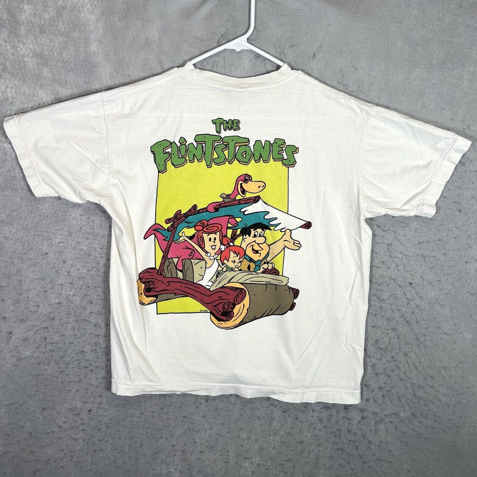 image of A1 Vintage The Flintstones Fred T Shirt Adult Large Short White Cartoon Mens