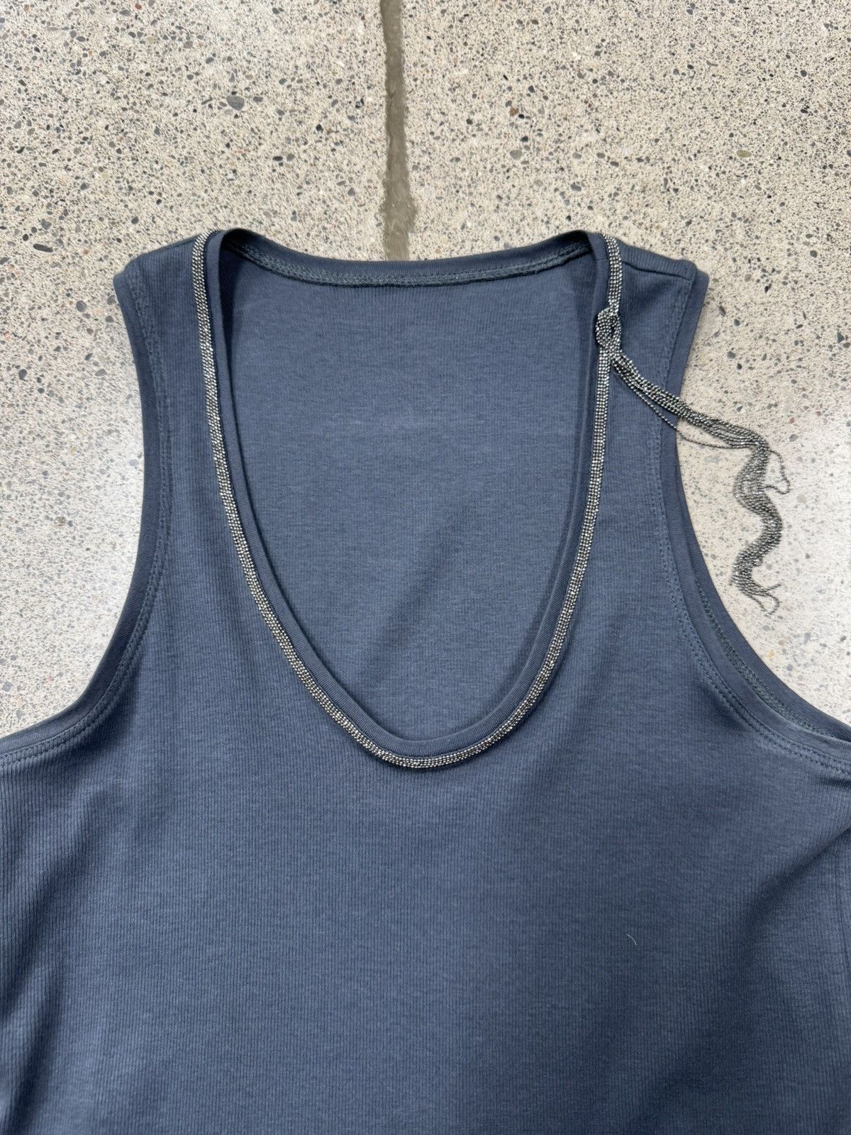 Brunello Cucinelli Brunello Cucinelli Silver ‘Necklace’ Ribbed Tank Top Size US M / EU 48-50 / 2 - 2 Thumbnail