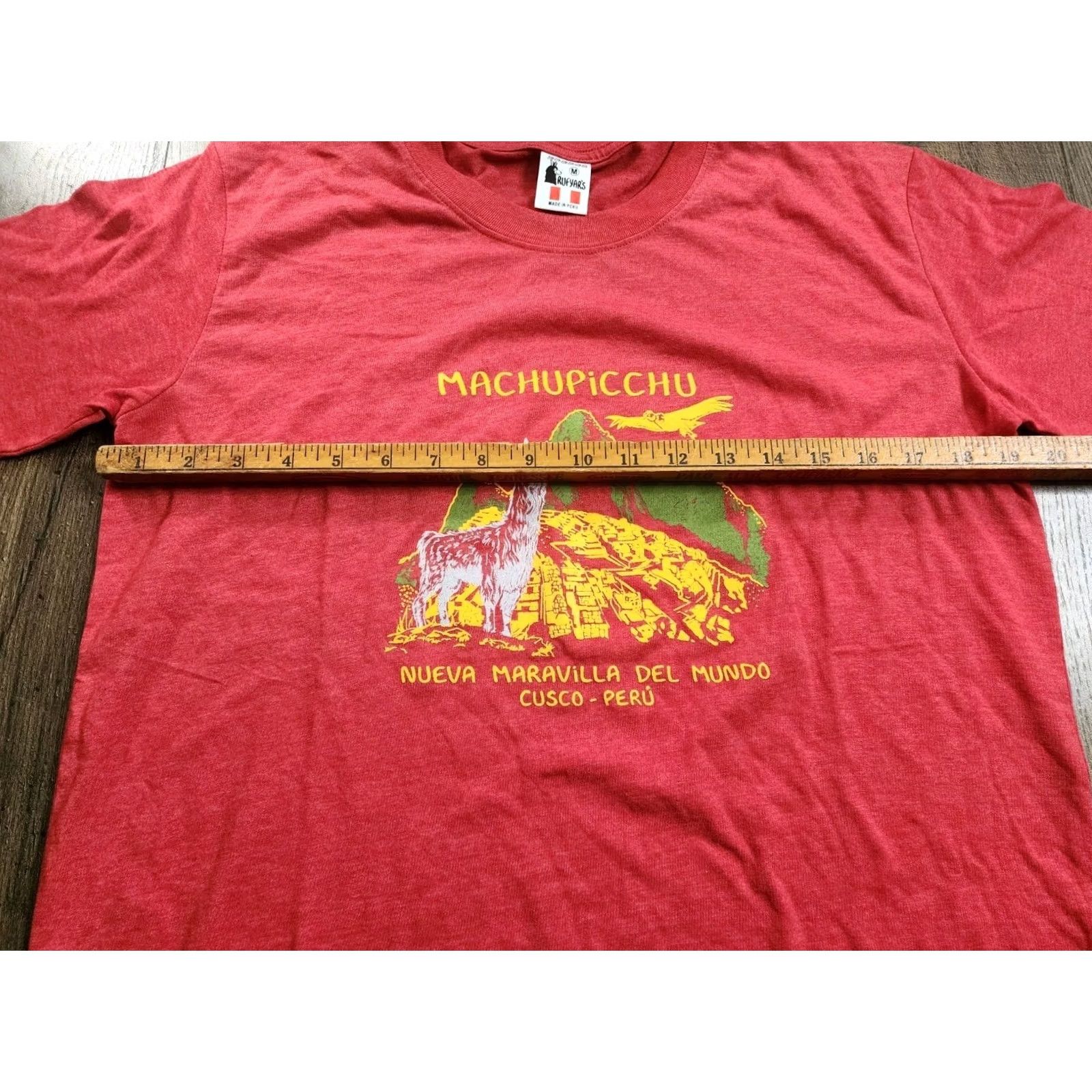 Vintage Vintage Ruf L T-Shirt Mens M Red Cotton Embroidered Peru Machu Picchu Souvenir Destination Shirt Size US L / EU 52-54 / 3 - 3 Thumbnail