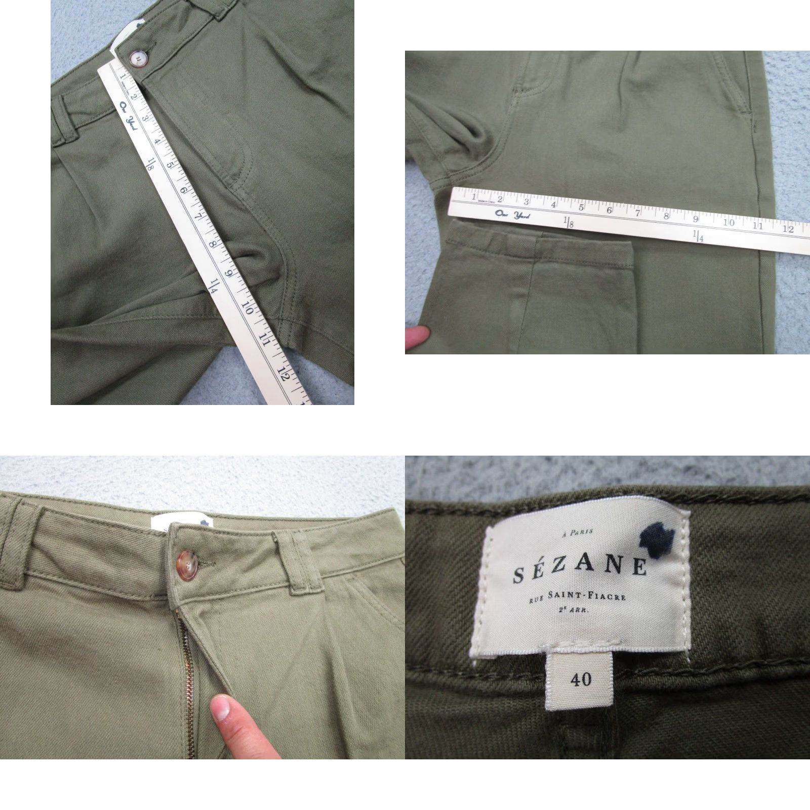 Vintage Sezane Womens High Rise Green Denim Jeans 40 Regular Tapered Barrel Leg Cotton Blend Stretch Size 27" / US 4 / IT 40 - 8 Thumbnail