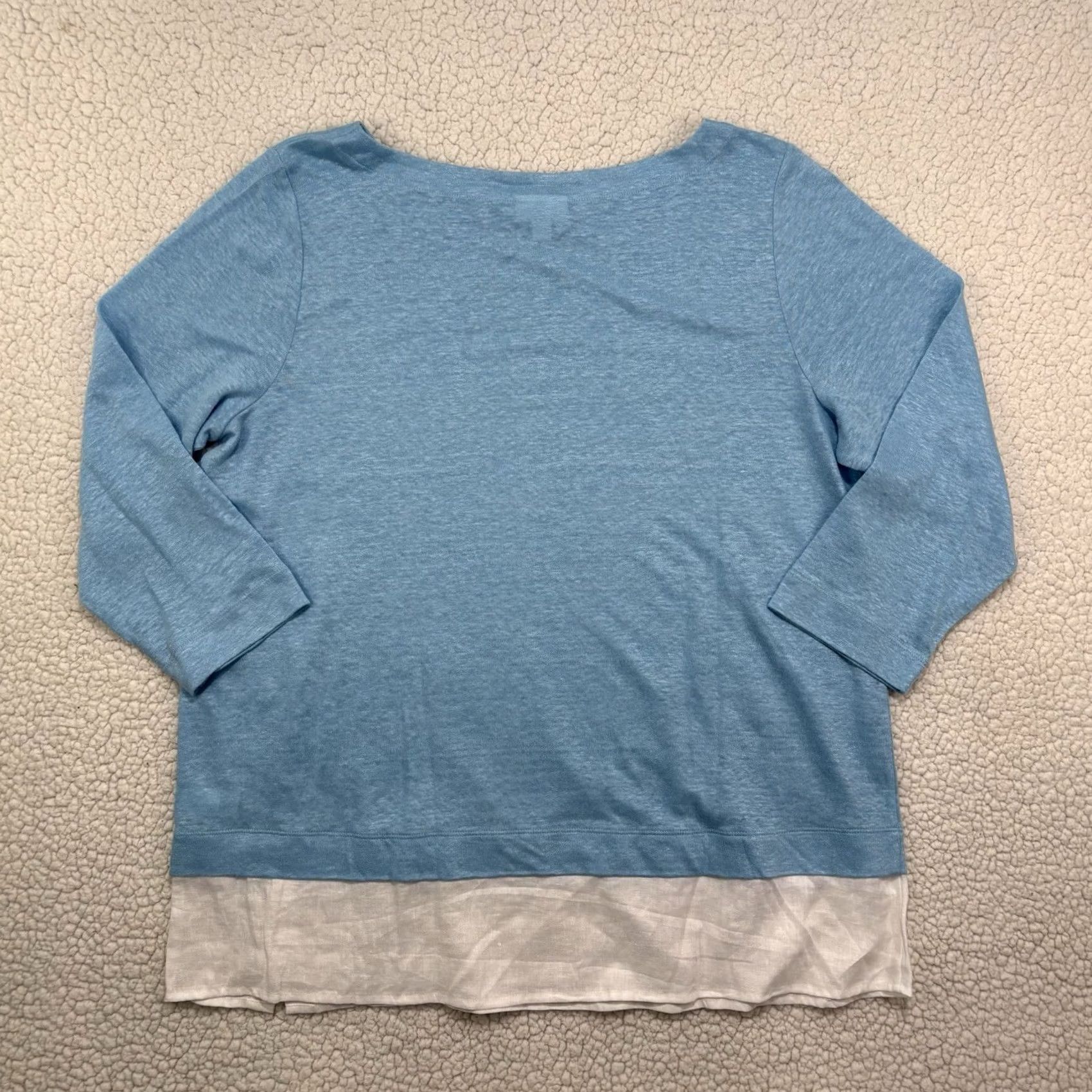 J. Jill J. Jill Blouse Tunic 3/4 Sleeve Linen Blue Layered Look Petite Women Size L / US 10 / IT 46 - 6 Thumbnail