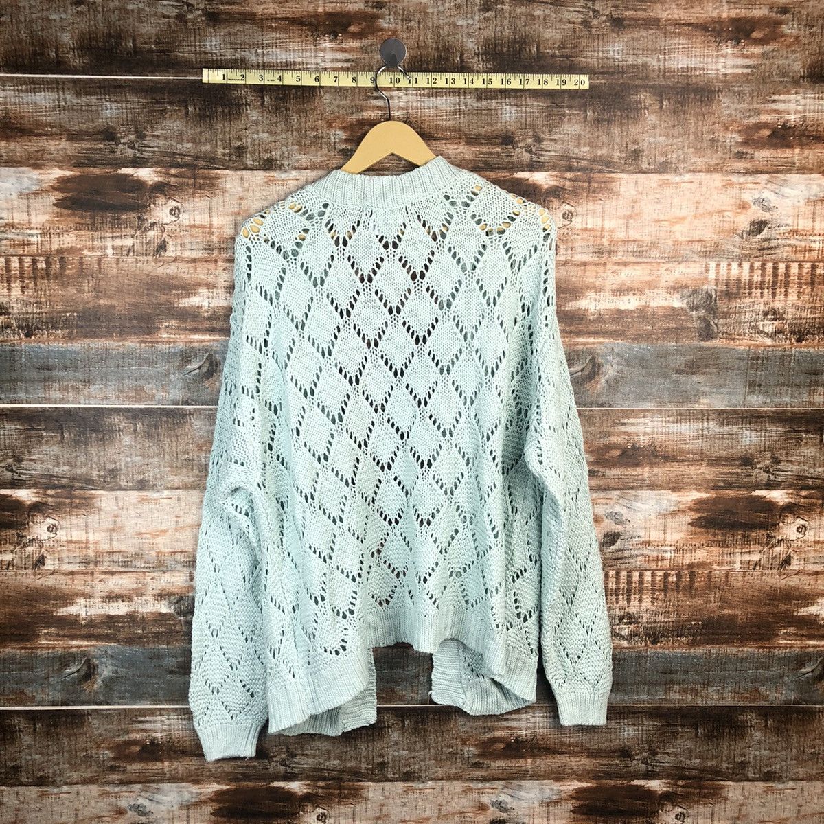 Homespun Knitwear × Japanese Brand Capoule Color Green Cardigan crochet meshnet Knitwear #A1870 Size US L / EU 52-54 / 3 - 11 Thumbnail