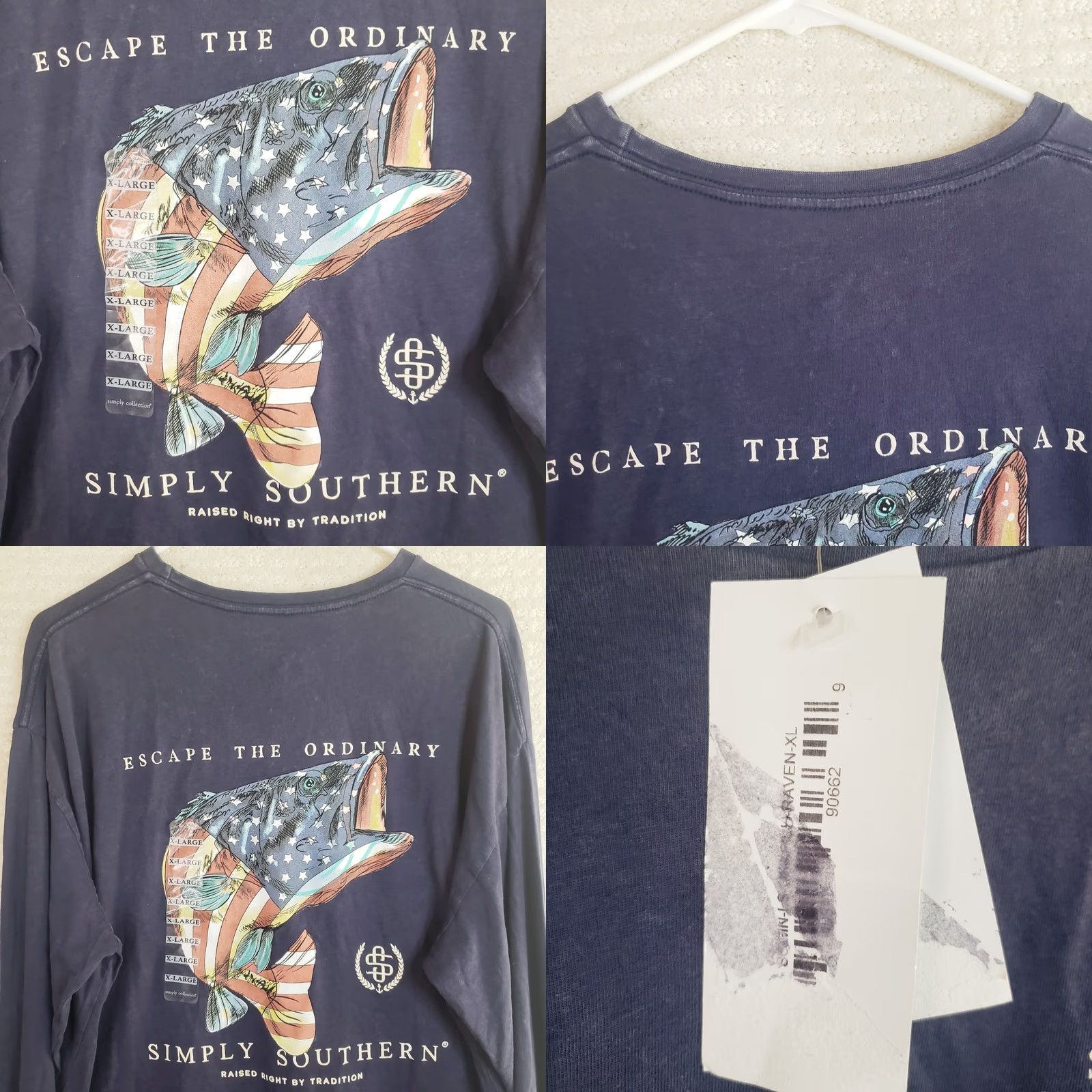 Vintage Simply Southern Blue Long Sleeve T-Shirt USA Bass Fish NWT Men's XL Patriotic Shirt LS Bass Fishing USA NWT Mens XL Blue Shirt Size US XL / EU 56 / 4 - 8 Thumbnail