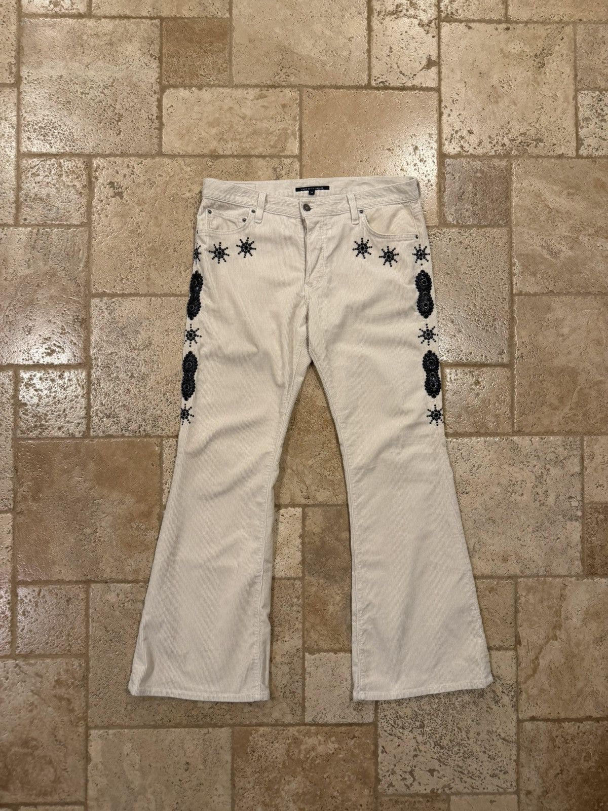 Cout de la Liberte Coût De La Liberté Jimmy-Star Studs Cord Flare Ivory Pants Size US 34 / EU 50 - 7 Thumbnail