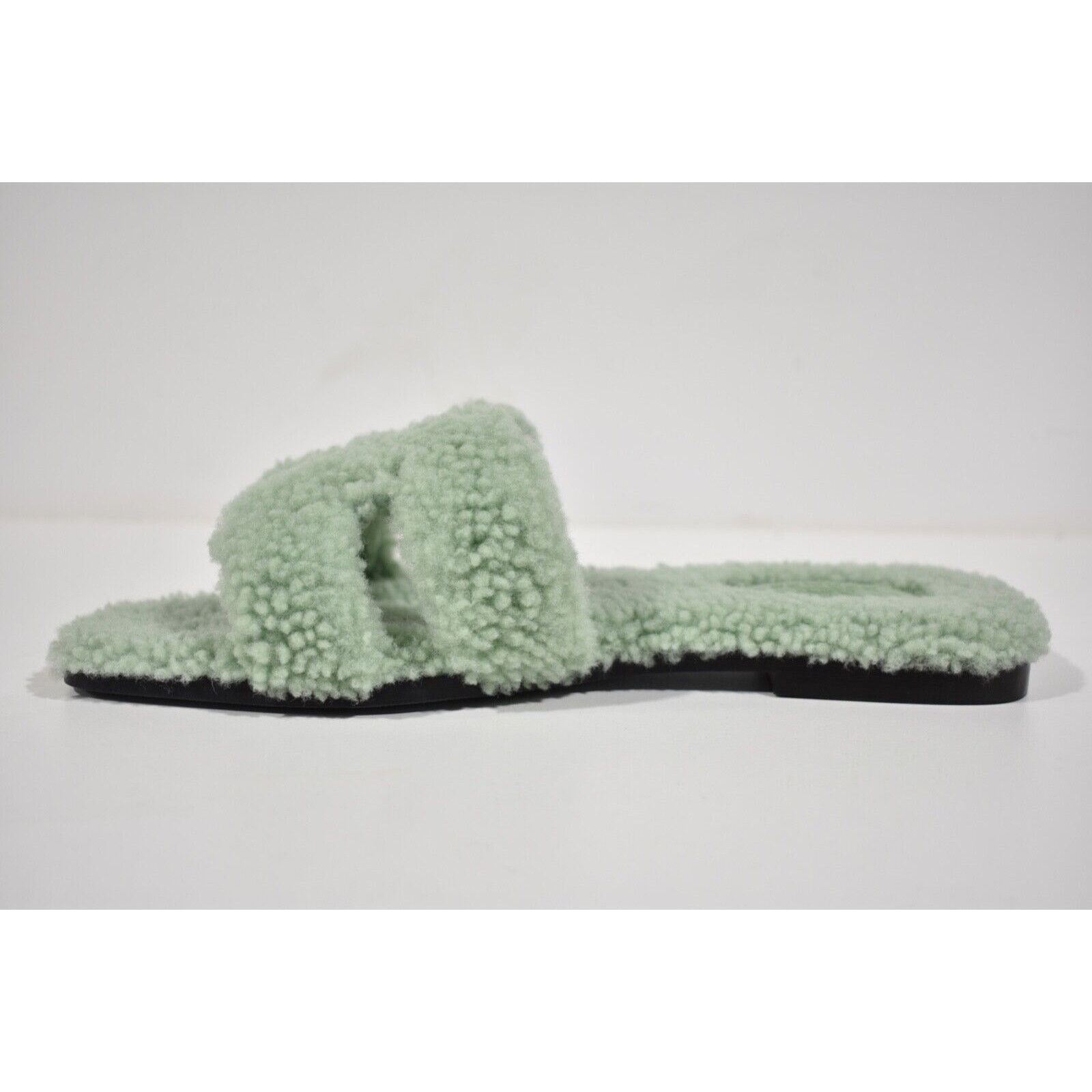 Hermes Hermes Oran Teddy Shearling Fur Green H Logo Slide Sandal Size US 9 / IT 39 - 8 Thumbnail