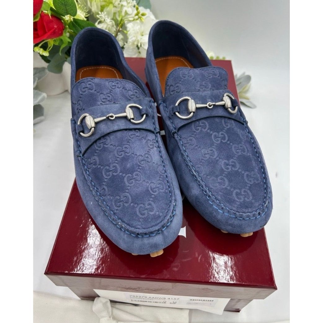 Gucci Gucci blue suede GG embossed Driver loafer sz 11 fits 11.5 Size US 11.5 / EU 44-45 - 2 Thumbnail