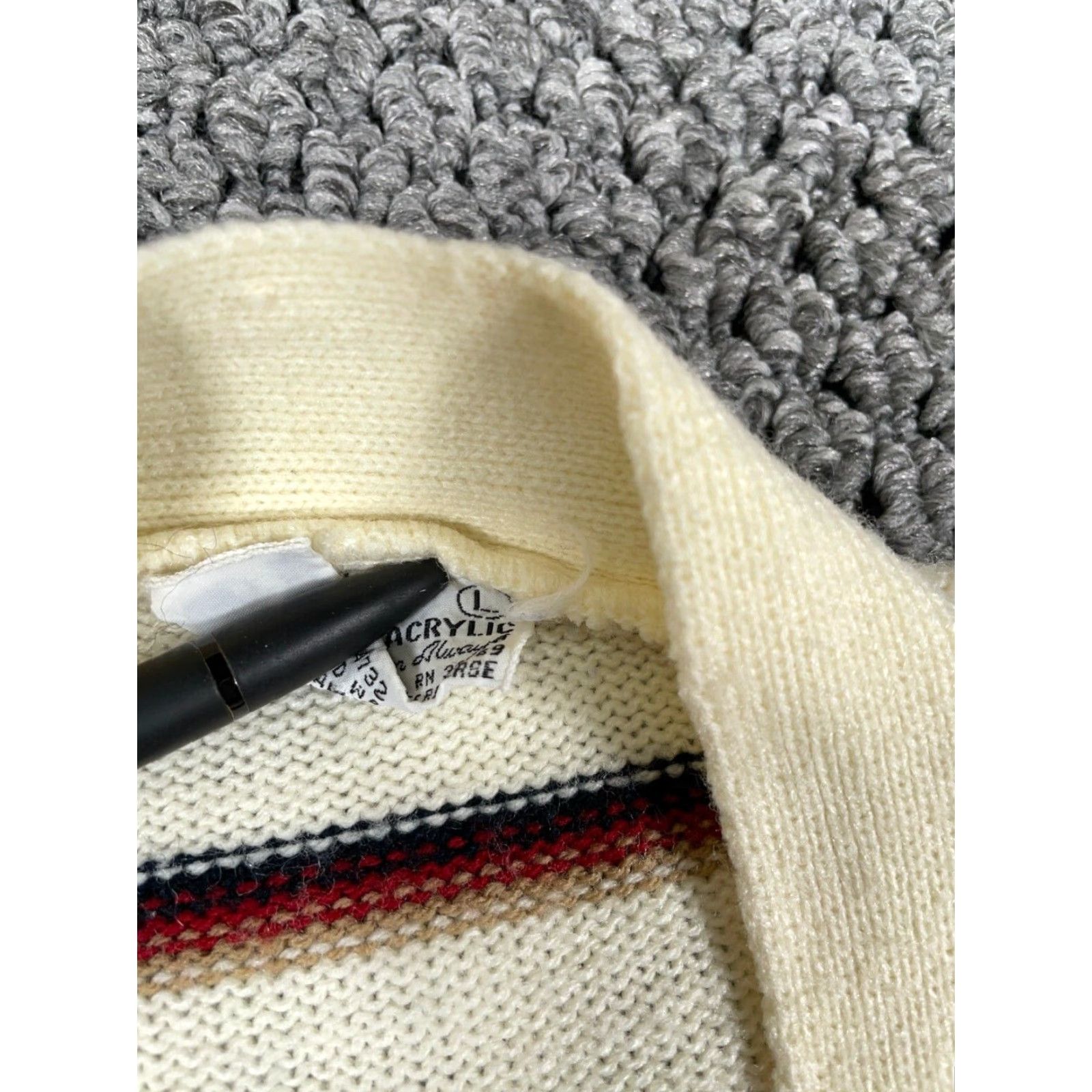 Vintage VINTAGE Boho Cardigan Womens Large Ivory Striped Lightweight Open-Front 80s Retro Sweater Womens Size L / US 10 / IT 46 - 4 Thumbnail