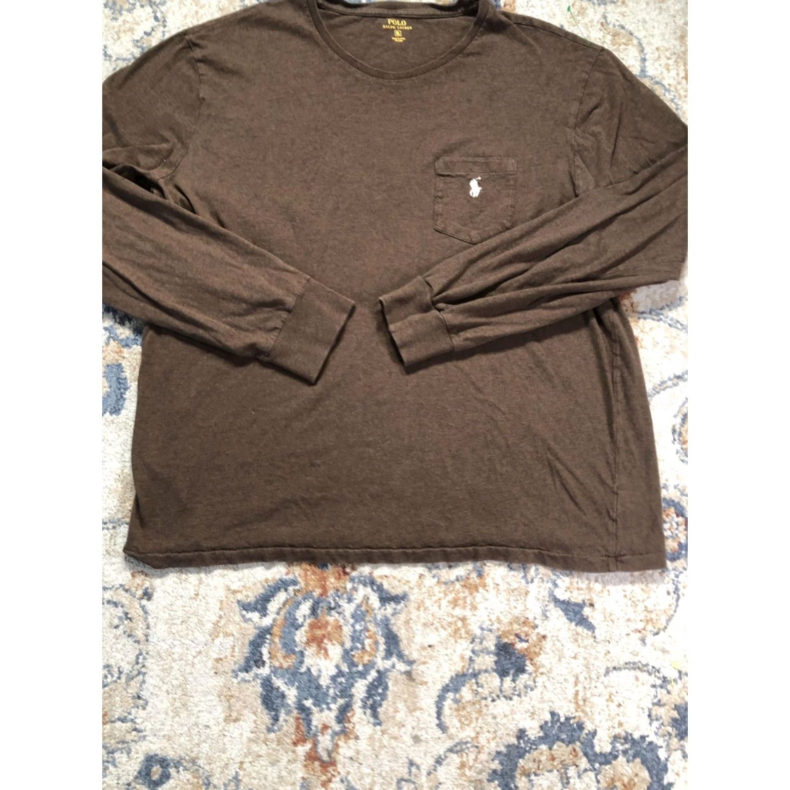 Polo Ralph Lauren Polo Ralph Lauren Shirt Mens XL Brown Long Sleeve Pocket Pony Logo Crewneck Size US XL / EU 56 / 4 - 5 Thumbnail