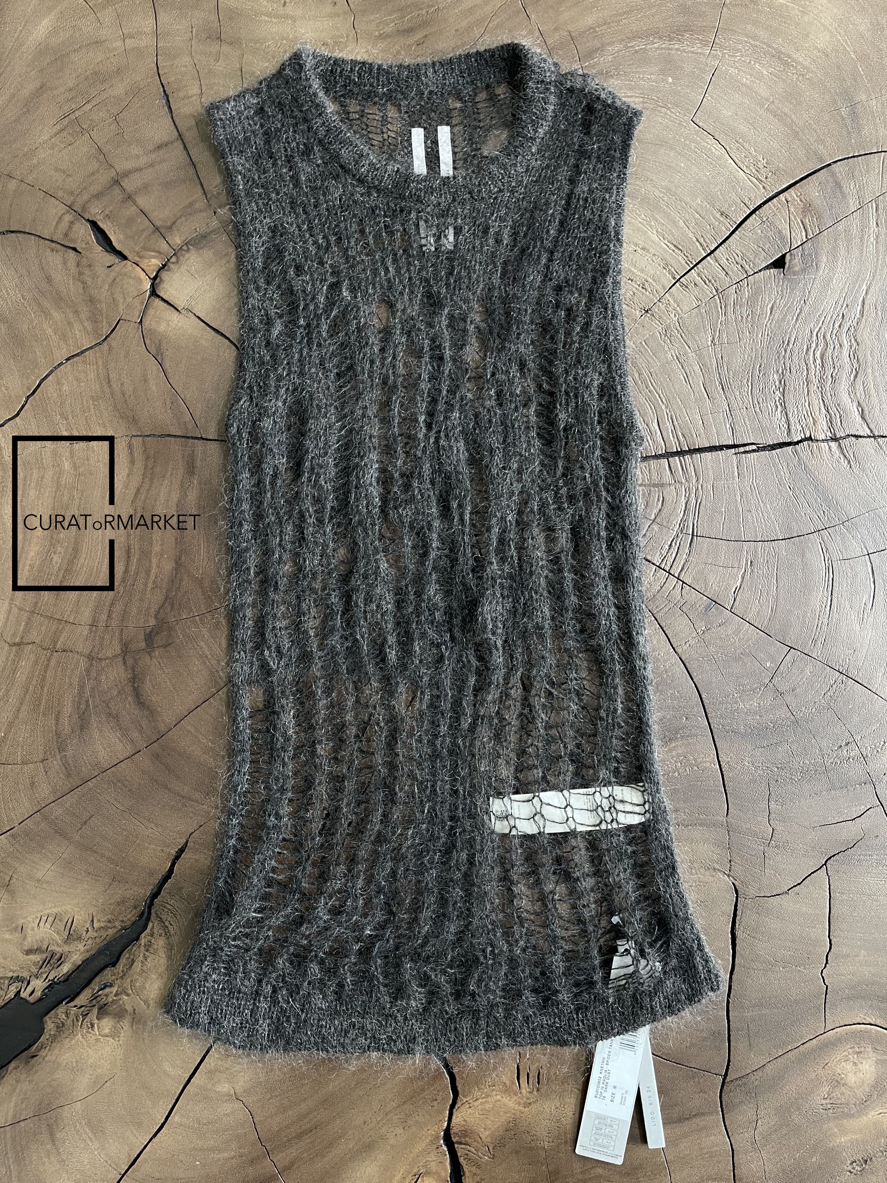 Rick Owens Wool Blend Dark Dust Hand Knit Spider Tank Top SS24 Lido Size US M / EU 48-50 / 2 - 1 Thumbnail