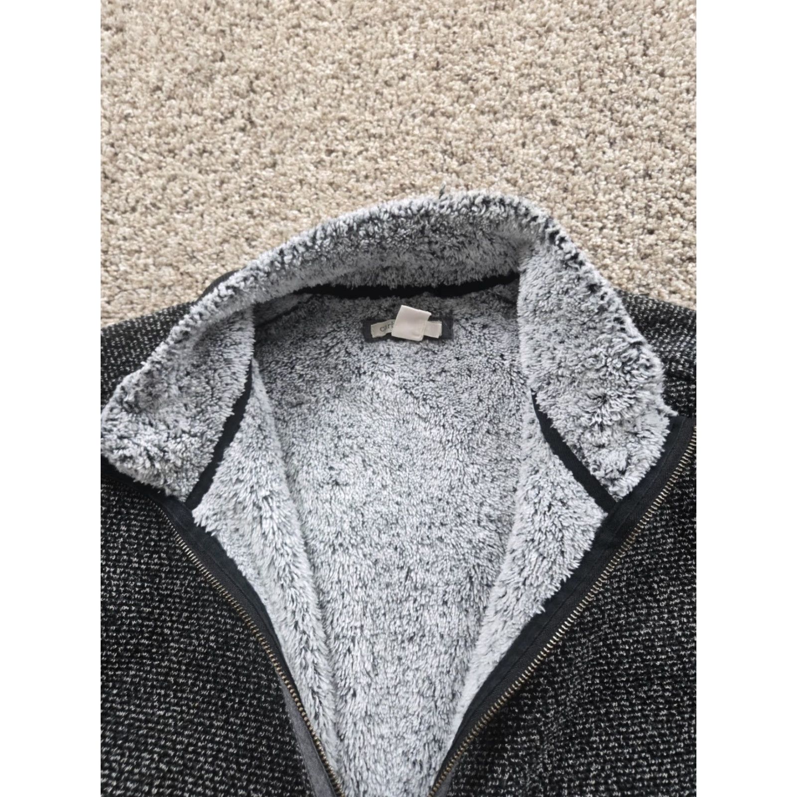 Carbon Carbon Jacket Mens XL Gray Knit Full Zip Bomber Stand-Up Collar Lined Pockets Fleece Insulated Size US XL / EU 56 / 4 - 7 Thumbnail