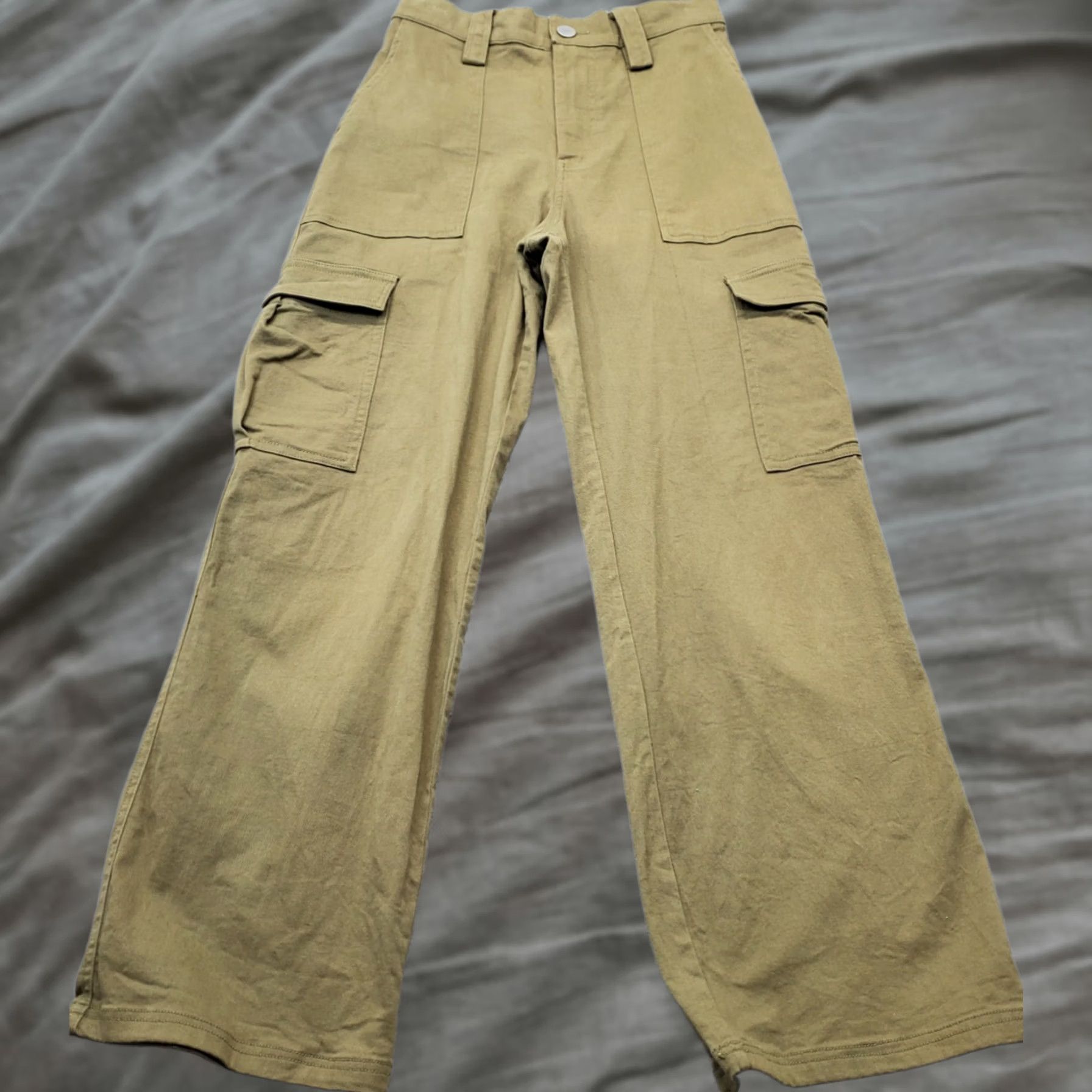 Vintage Cotton Candy Womens Cargo Pants Green Flat Front High Waist Utility Pocket Wide Leg Casual Outdoor Size 32" / US 10 / IT 46 - 1 Thumbnail
