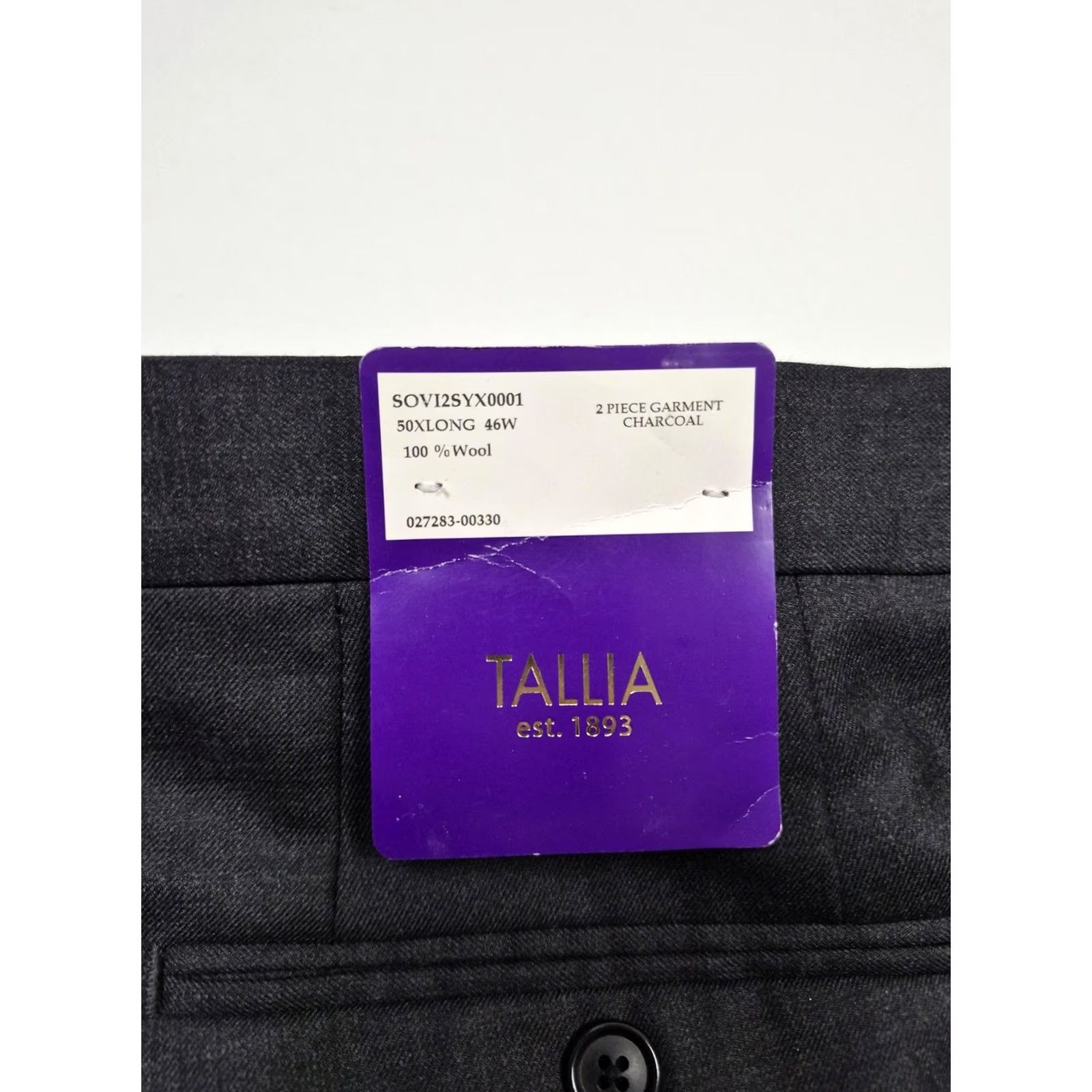 Tallia Tallia Wool Suit Pants Mens 46x38 Gray Charcoal Flat Front Dress NWT Size 46R - 5 Thumbnail