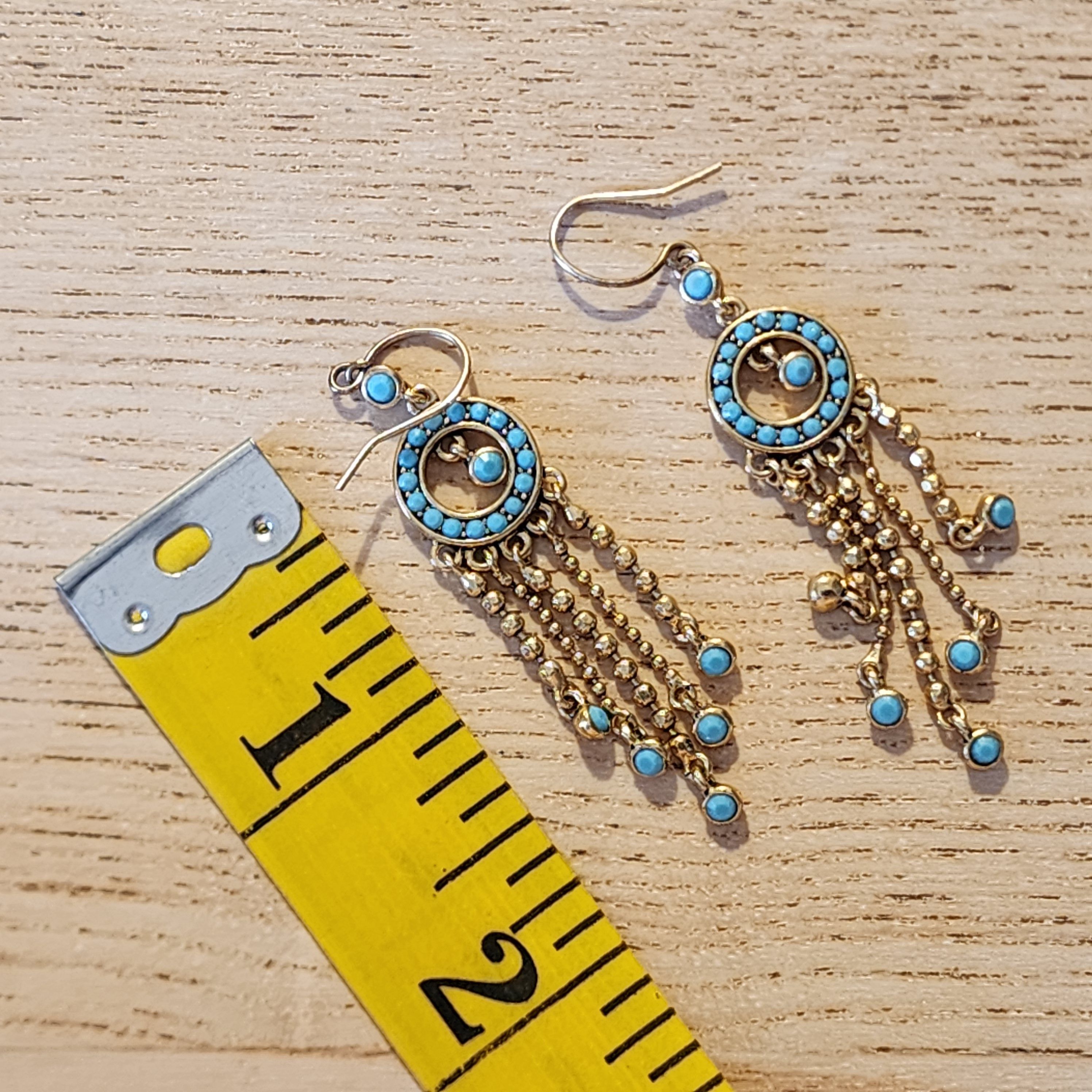 image of Monet Signed Faux Turquoise Dangle Earrings Gold Tone in Brown, Women's