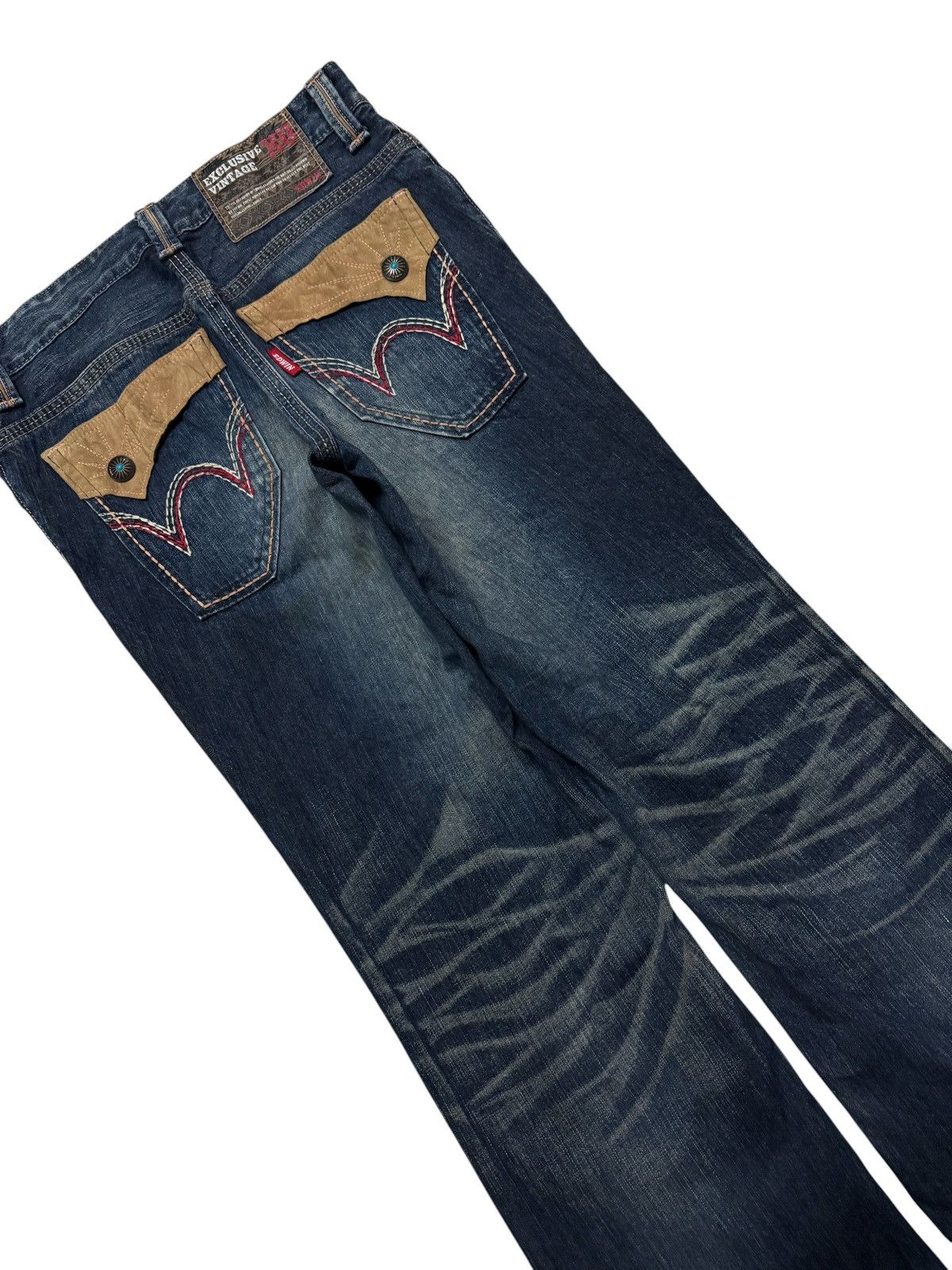 Edwin ⚡️FLARED⚡️VINTAGE EDWIN WHISKER SICK WATER SPLASHING DENIM Size US 31 - 9 Thumbnail