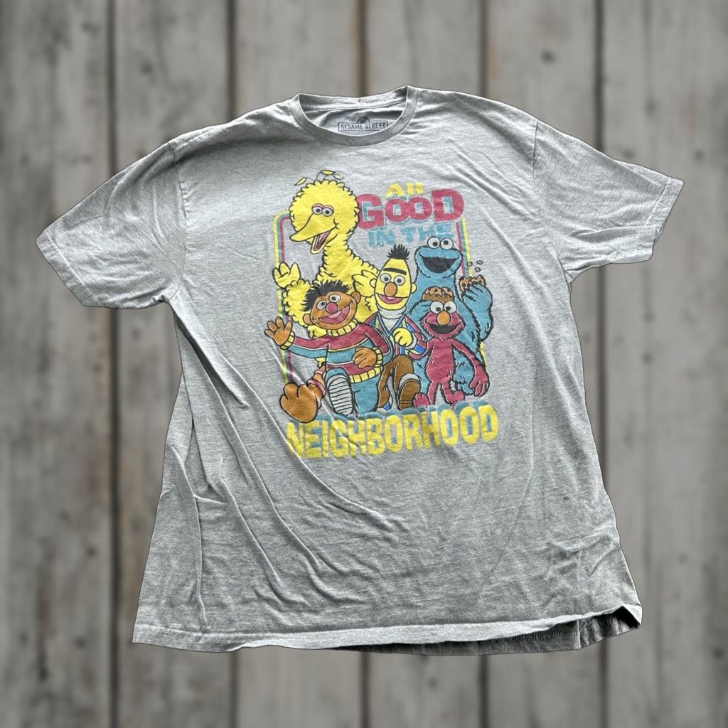 Neighborhood Sesame Street Shirt Mens XL Gray All Good In The Neighborhood Elmo Graphic Tee Cartoon Size US XL / EU 56 / 4 - 1 Thumbnail