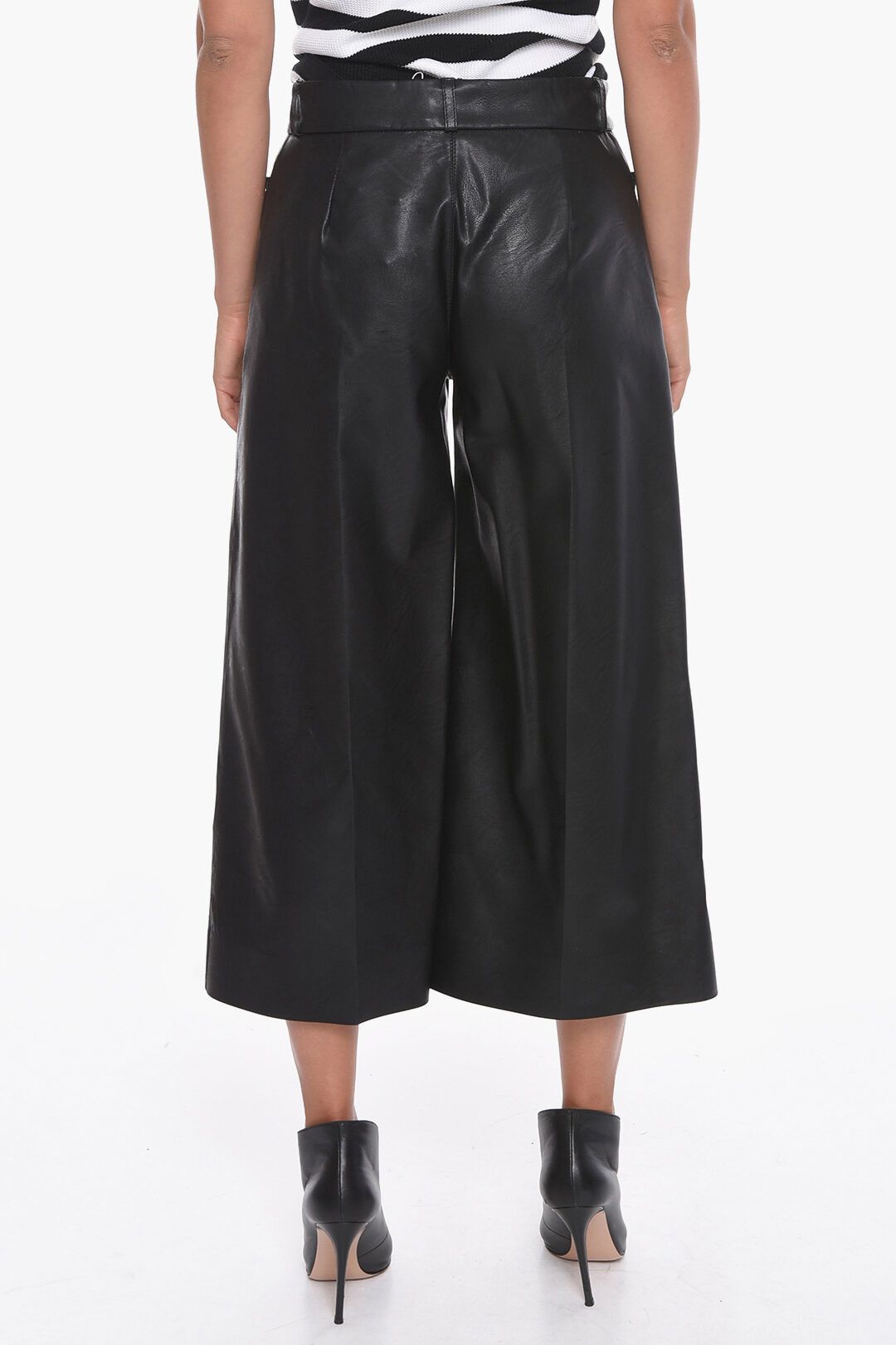 Stella McCartney og1mm0824 Leather Cropped Trouser With Wide-Leg in Black Size 27" / US 4 / IT 40 - 2 Thumbnail