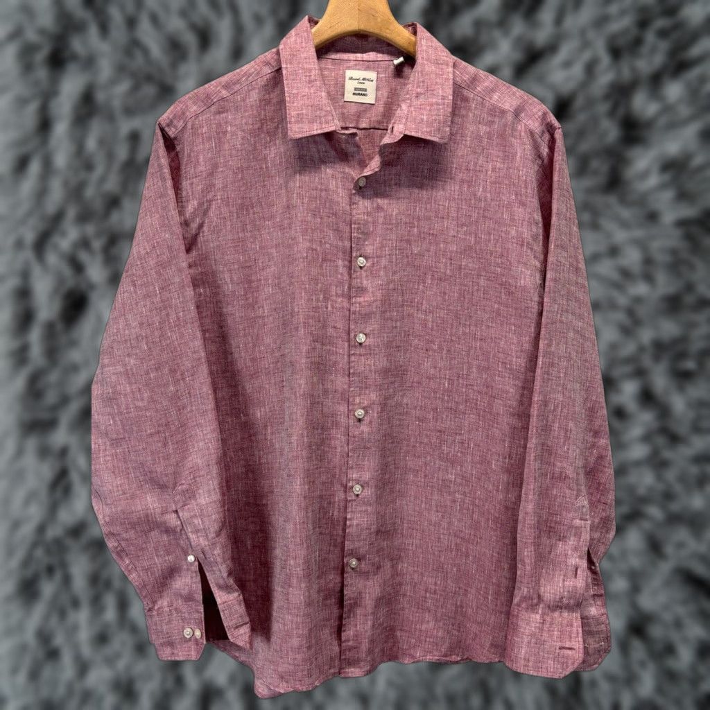 Murano Baird McNutt Murano 100% Linen Shirt XL Button-Down Red Long Sleeve Men Beach Size US XL / EU 56 / 4 - 1 Thumbnail