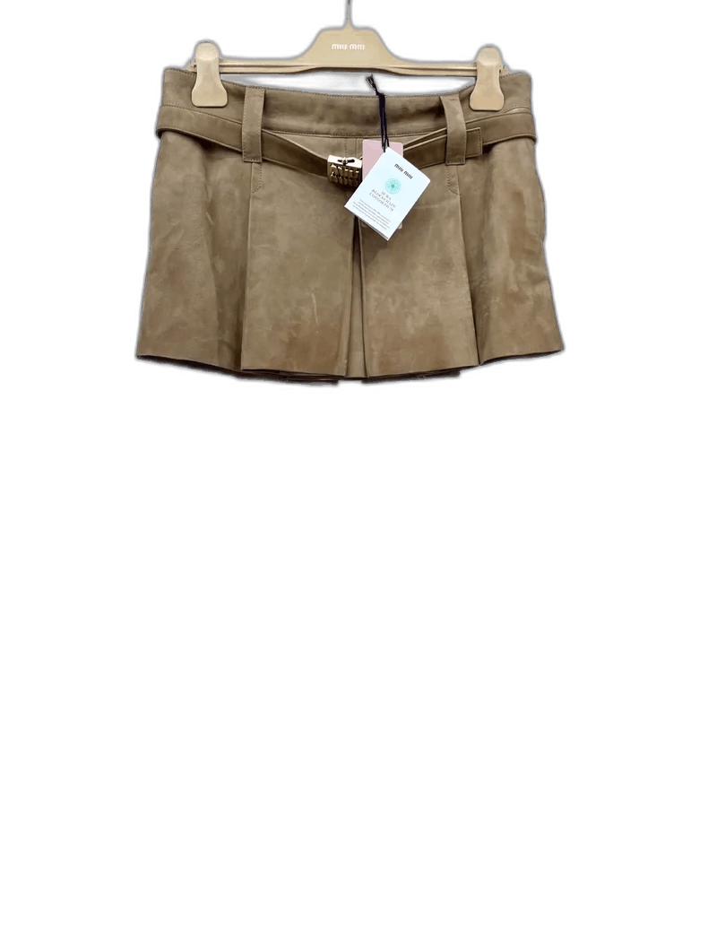 Prada Miumiu Suede Mini Skirt with Logo Belt -2505 Size US 38 / EU 54 - 1 Thumbnail