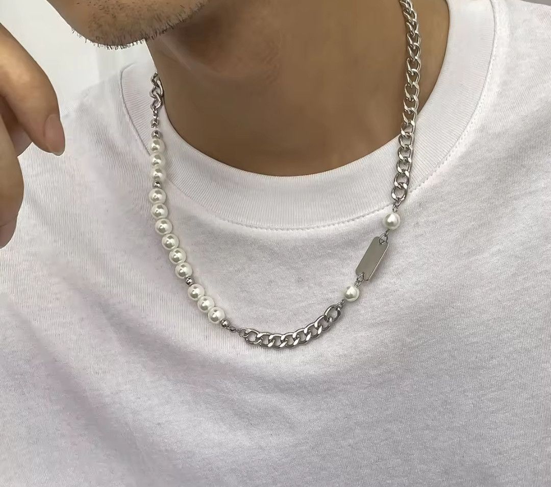 Other Hip Hop Cuban Asymmetrical Imitation Pearl Necklace Size ONE SIZE - 2 Thumbnail