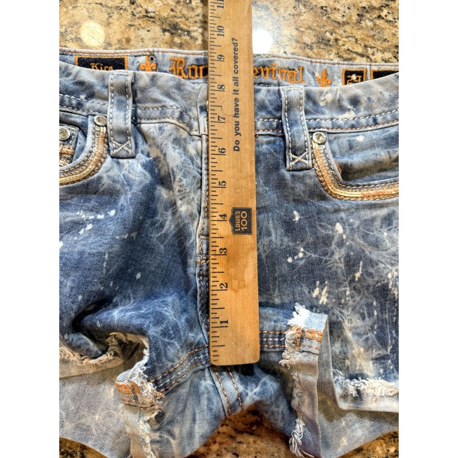 Vintage Rock Revival Kira denim acid-wash distressed jean shorts w rhinestones sz 29 Rock Shorts Women Regular 29 Blue Rhinestone Grunge Y2k Size 29" - 5 Thumbnail