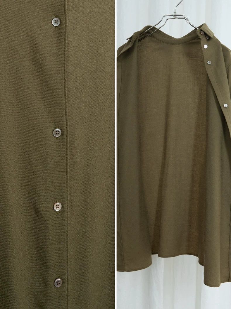 Yohji Yamamoto Yohji Yamamoto Olive Green Reversible Wool Long Sleeve Shir Size US L / EU 52-54 / 3 - 7 Thumbnail