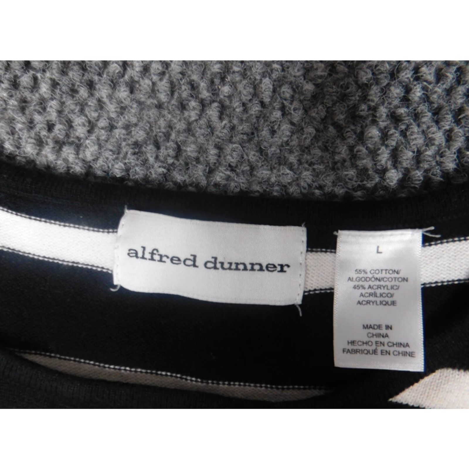 Vintage Alfred Dunner Womens Sweater L Black Striped Round Neck Long Sleeve Raglan Stretch Knit Pullover Size L / US 10 / IT 46 - 6 Thumbnail