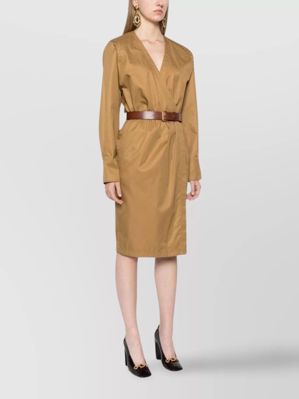 Saint Laurent Paris o1y0126 Midi Dress in Camel Size M / US 6-8 / IT 42-44 - 3 Thumbnail