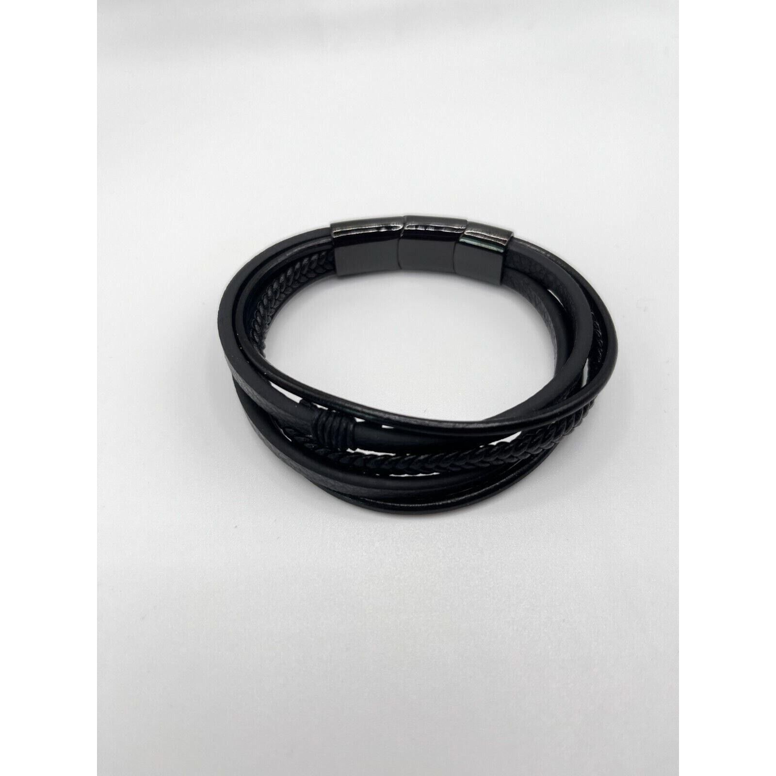The Unbranded Brand Black Leather Bracelet Artisan Handcrafted Double Strand Size ONE SIZE - 2 Thumbnail
