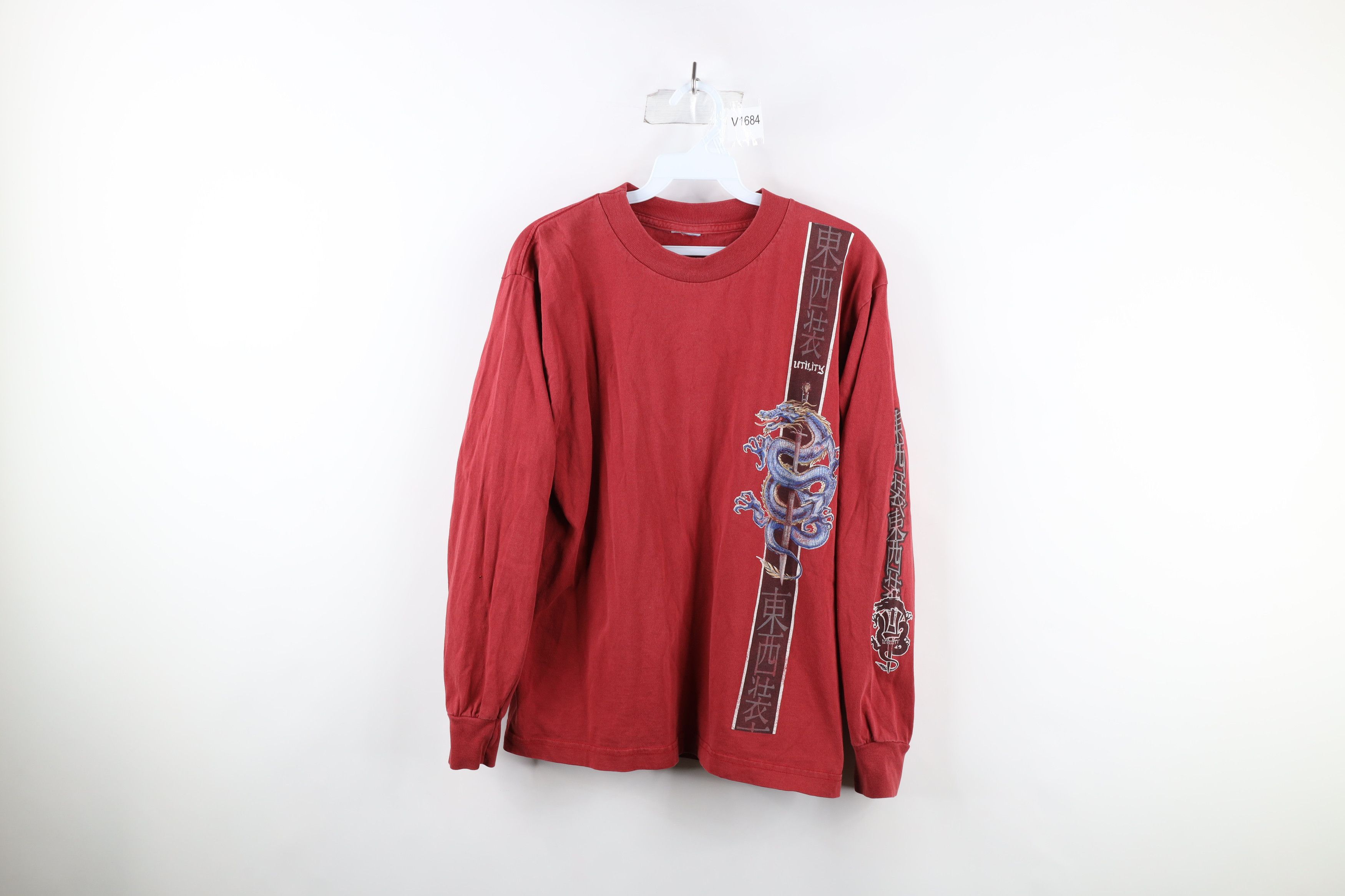 Vintage Vintage 90 Streetwear Chinese Dragon Long Sleeve T-Shirt Red Size US S / EU 44-46 / 1 - 1 Thumbnail