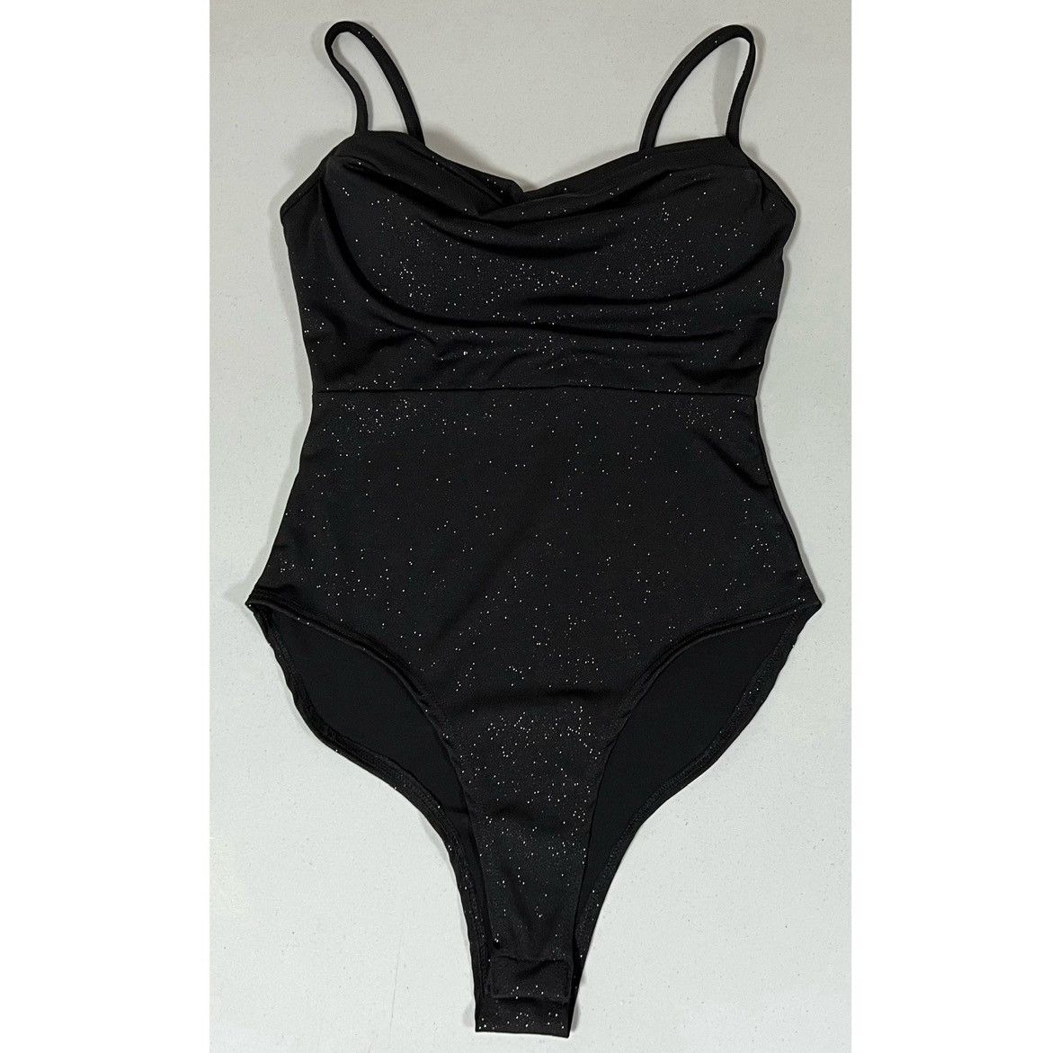 Vintage Black Glitter Cowl-Neck Shirt Blouse Bodysuit Teddy Size S 🖤 Size S / US 4 / IT 40 - 2 Thumbnail
