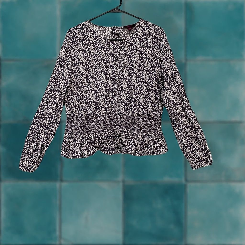 J.Crew J.Crew Liberty Floral Blouse Womens Large Blue Smocked Peplum Ruffle Top Size L / US 10 / IT 46 - 1 Thumbnail