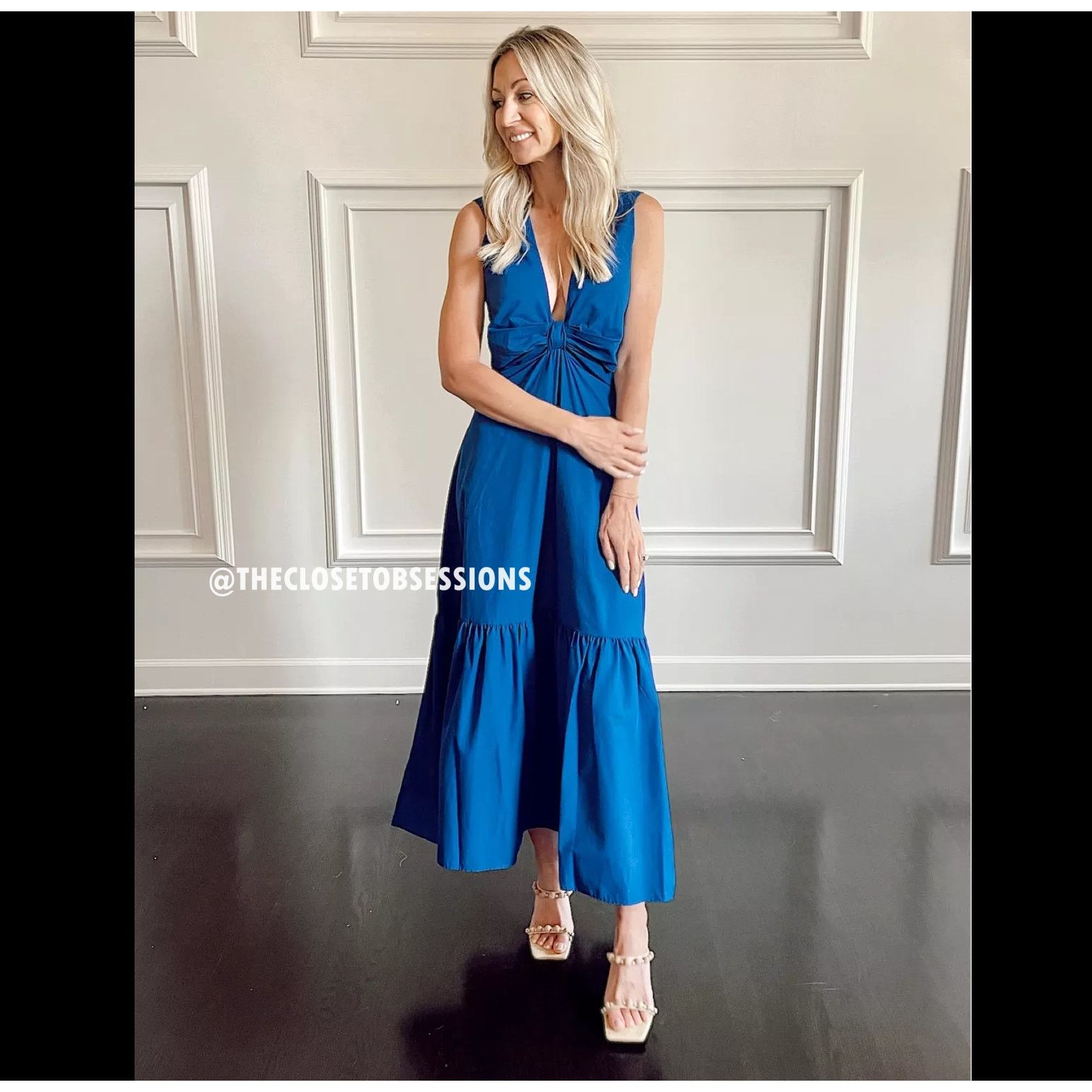 Mango MANGO Blue Sleeveless V-Neck Maxi Dress NWT Size S / US 4 / IT 40 - 14 Thumbnail