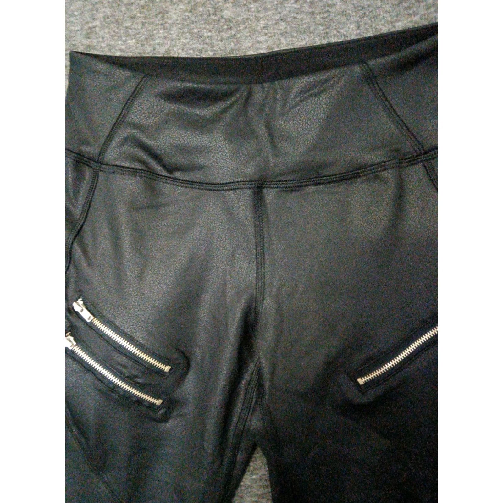 Vintage Sleek and sexy Faux Leather Zipper Style Leggings Leggings Size S Petite Black Cat Black Panther 80s 90s NYC Party Sexy Womens Leggings Size 28" / US 6 / IT 42 - 3 Thumbnail