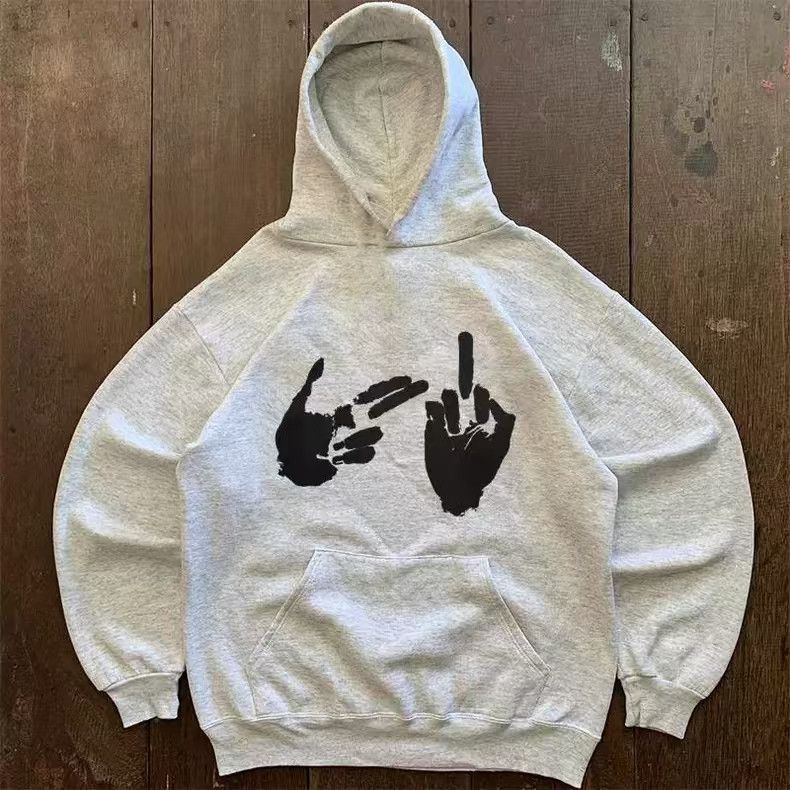 Japanese Brand × Vintage Gray street retro finger print loose hoodie Size US L / EU 52-54 / 3 - 1 Thumbnail