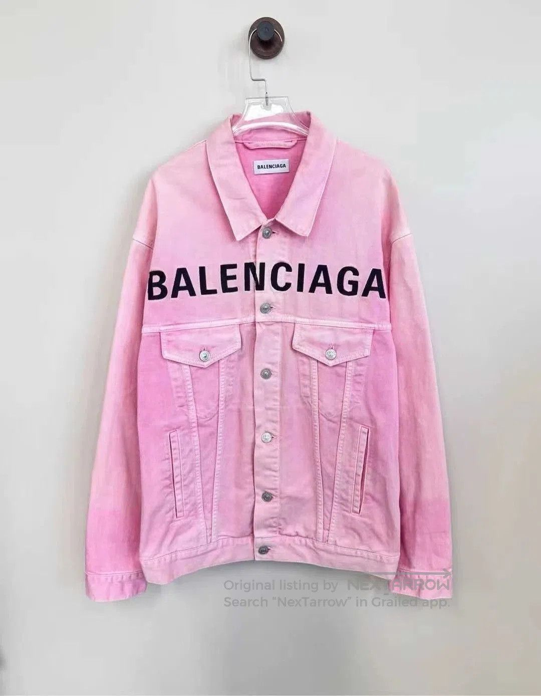 Balenciaga Balenciaga Pink Logo Denim Jacket. Size US XS / EU 42 / 0 - 1 Thumbnail