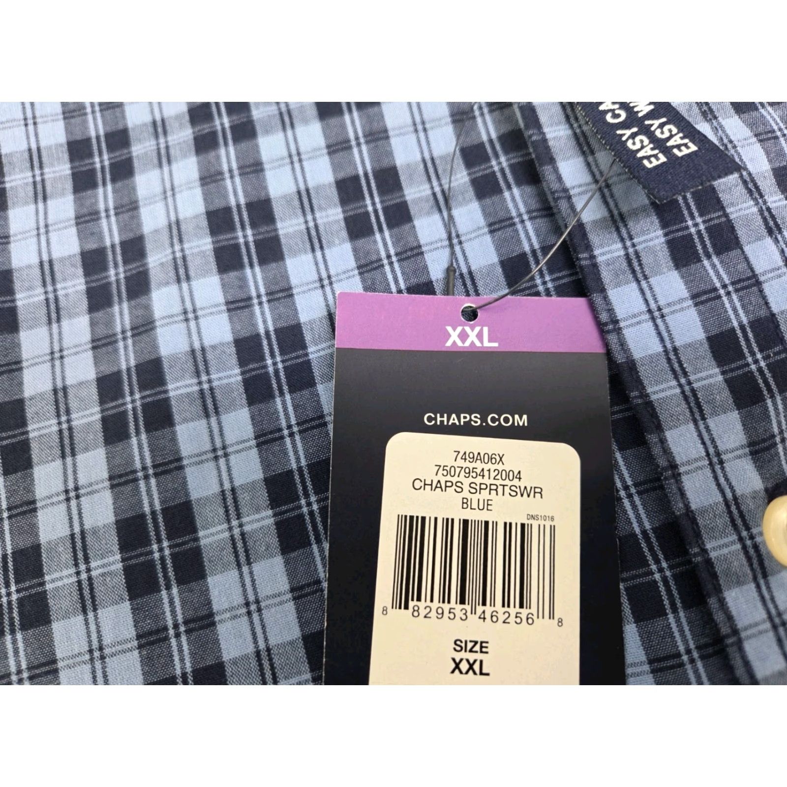 Chaps VINTAGE? No — NWT Chaps Mens Easy Care Long Sleeve Button Up Shirt Blue Plaid 2XL (#7792) Size US XXL / EU 58 / 5 - 7 Thumbnail