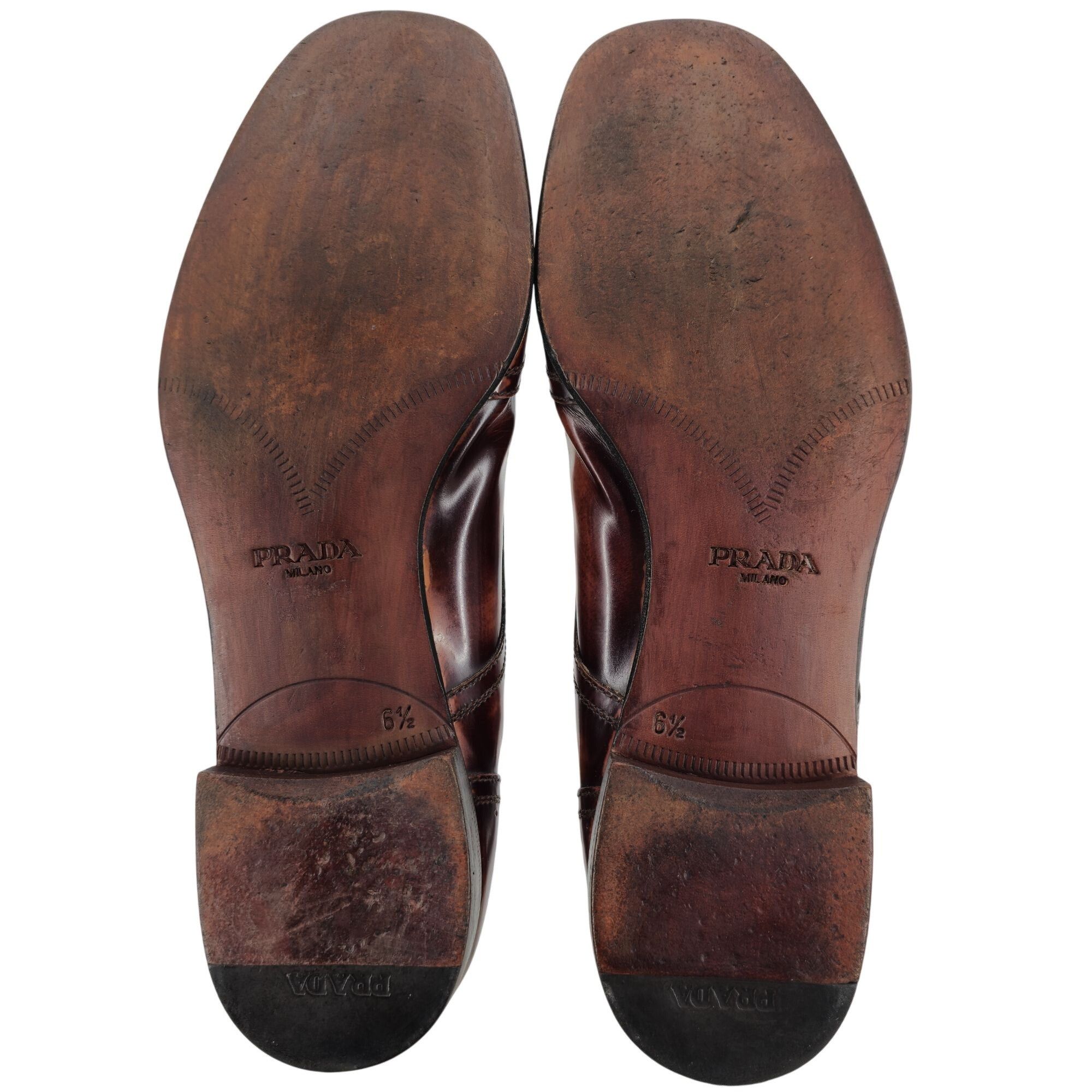 Prada Prada Italy Mens 7.5 Distressed Brown Leather Wingtip Derby Size US 7.5 / EU 40-41 - 3 Thumbnail