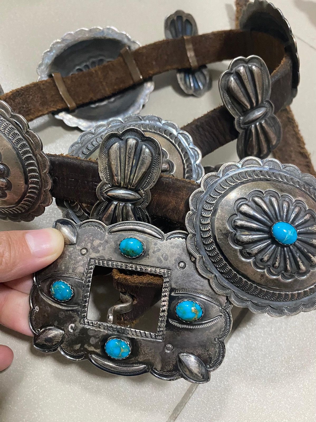 Sterling Silver Signed H Morgan Navajo Sterling ,Turquoise Concho Belt Size ONE SIZE - 1 Thumbnail