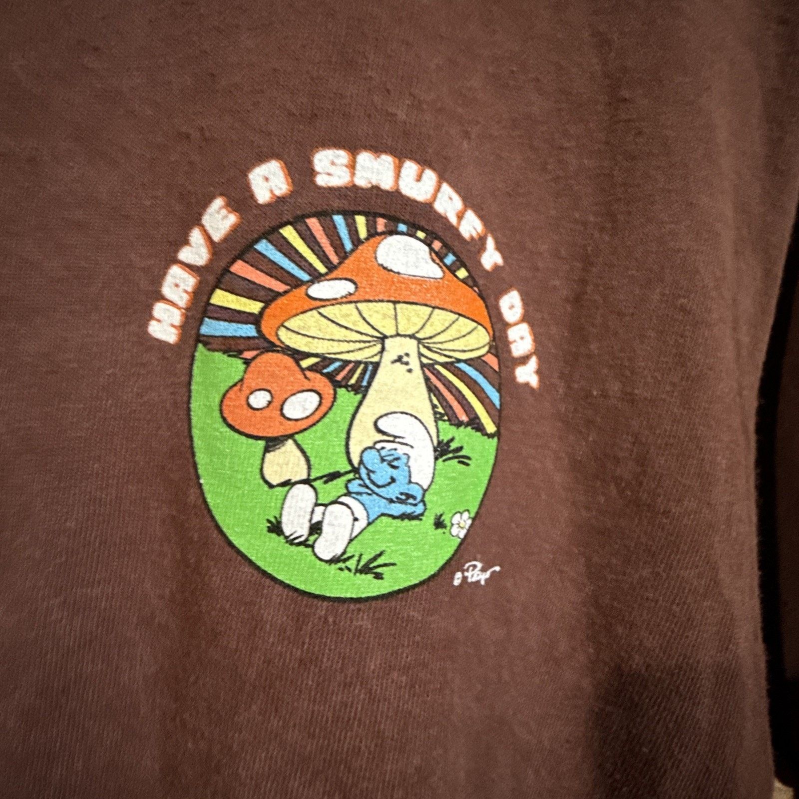 & Other Stories Peyo Have a Smurfy Day Cartoon Brown Tee Sz M Mushroom AOP Size US M / EU 48-50 / 2 - 3 Thumbnail