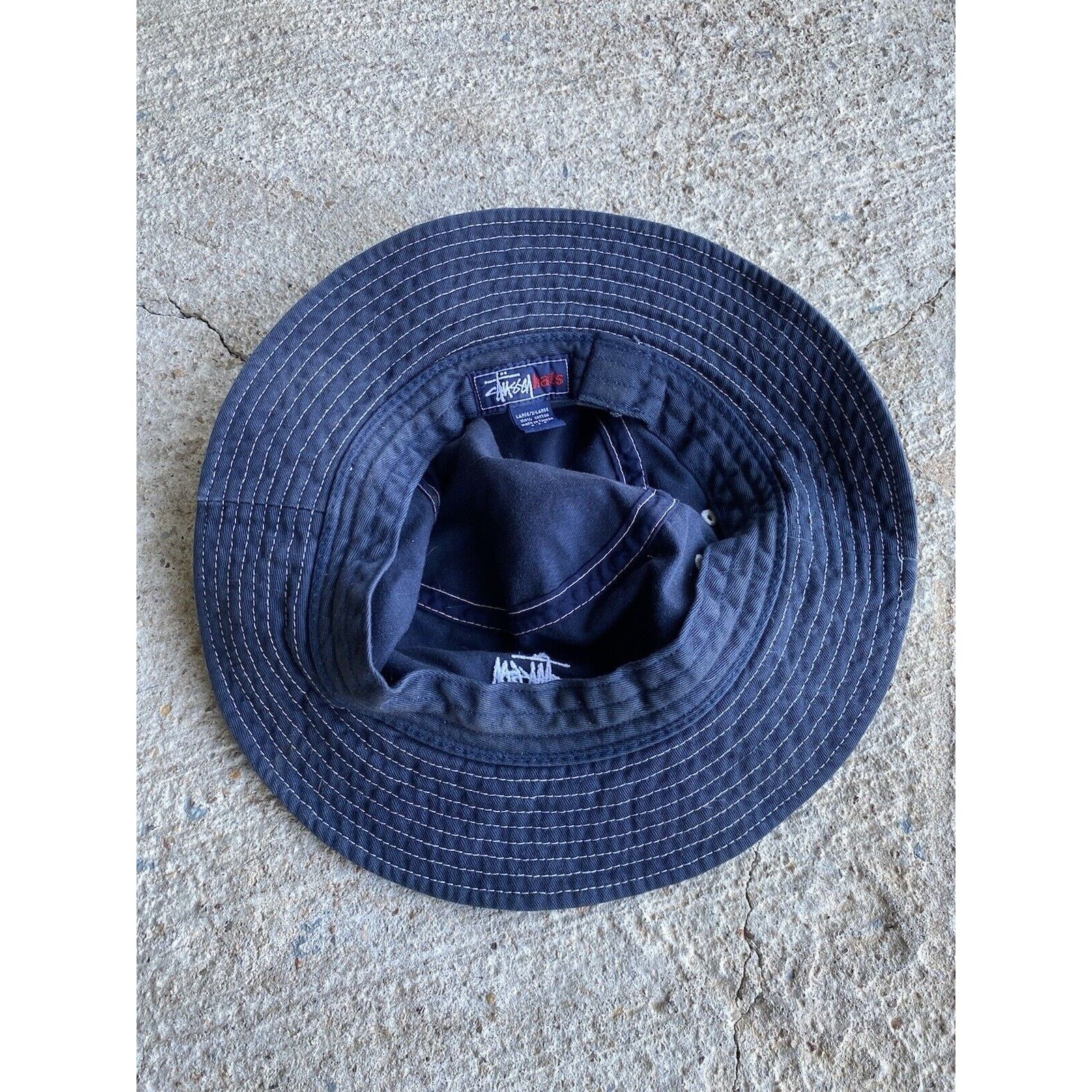 Vintage Stussy Bucket Hat Blue Navy Size L/XL Logo Y2K Used